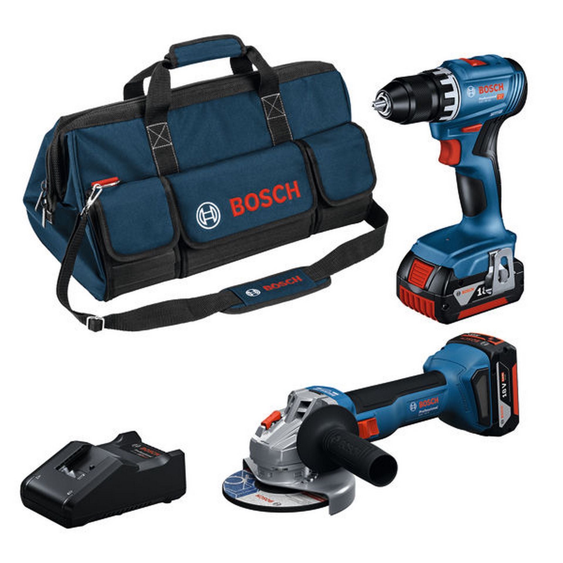 Bosch Combo Kit 2 x 18V: GSR + GWS + 2 x Akku, Bosch Professional Werkzeugtasche #0615A5007N