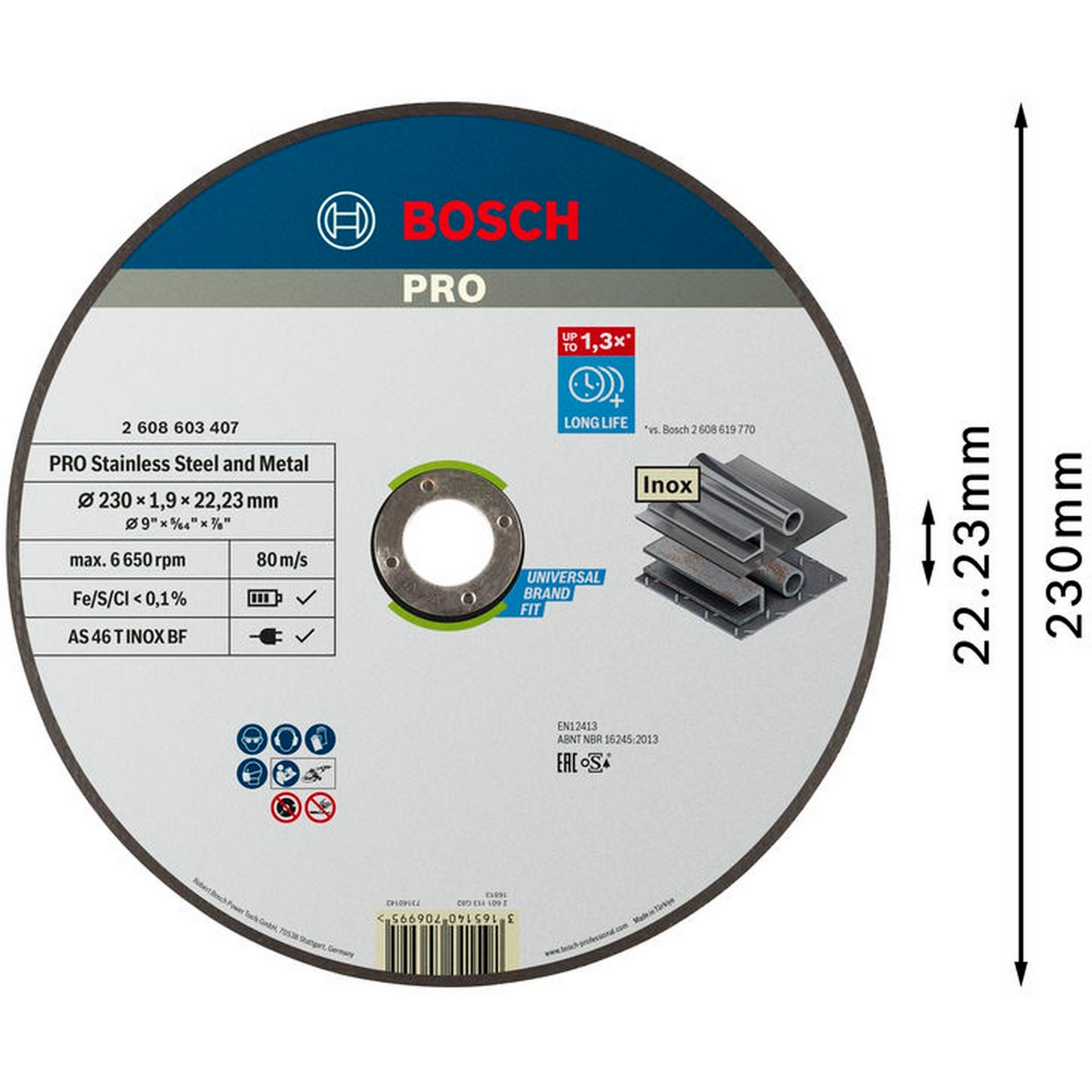 Bosch PRO Stainless Steel and Metal Trennscheibe, 230 x 1.9 x 22.23 mm, gerade, oSa #2608603407