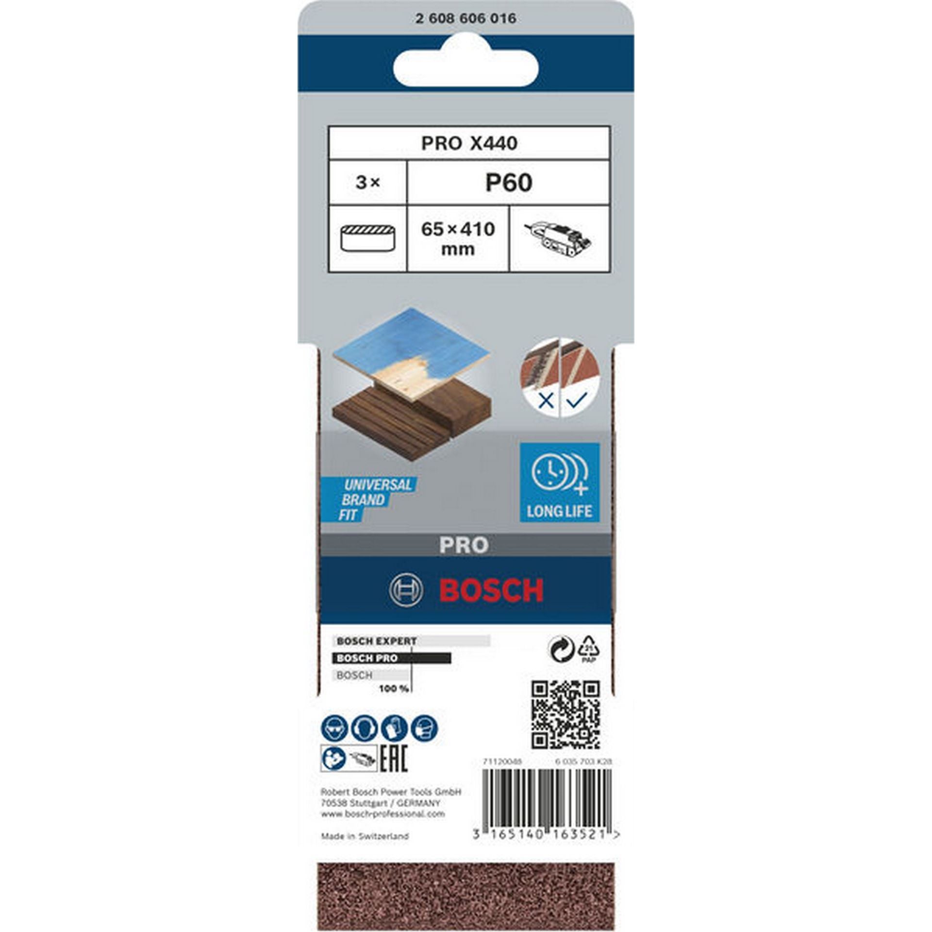 Bosch PRO X440 Schleifband, 65 x 410 mm, G60, 3-tlg. #2608606016