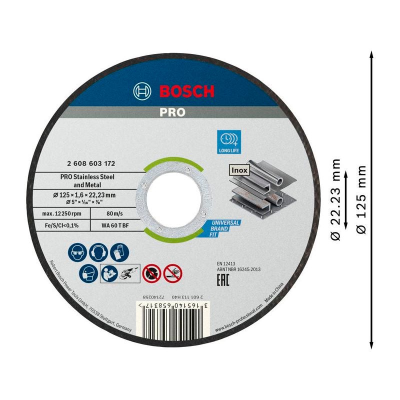 Bosch PRO Stainless Steel and Metal Trennscheibe, 125 x 1.6 x 22.23 mm, gerade #2608603172