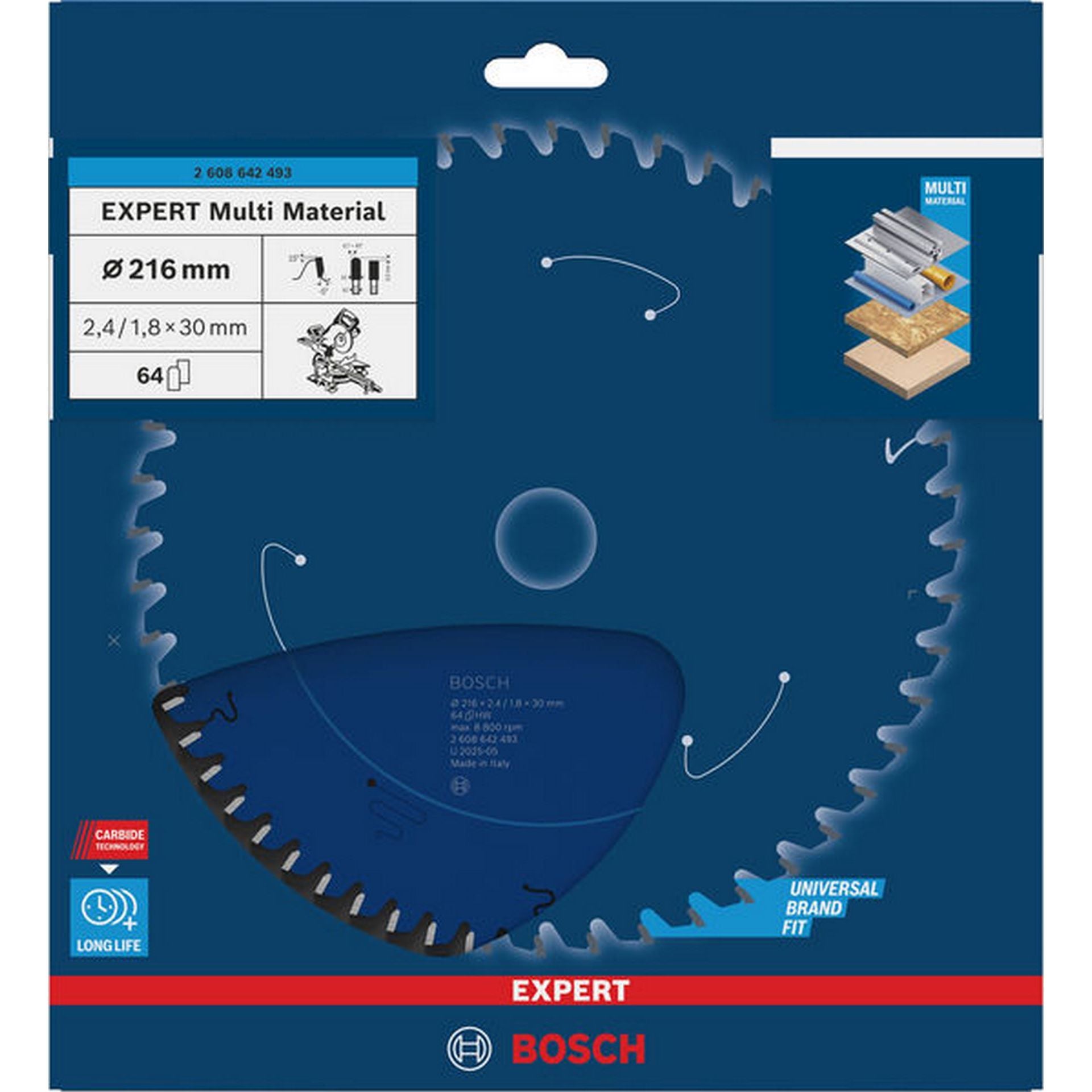 Bosch EXPERT Multi Material Kreissägeblatt, 216x2,4/1,8x30 mm, Z64 #2608642493
