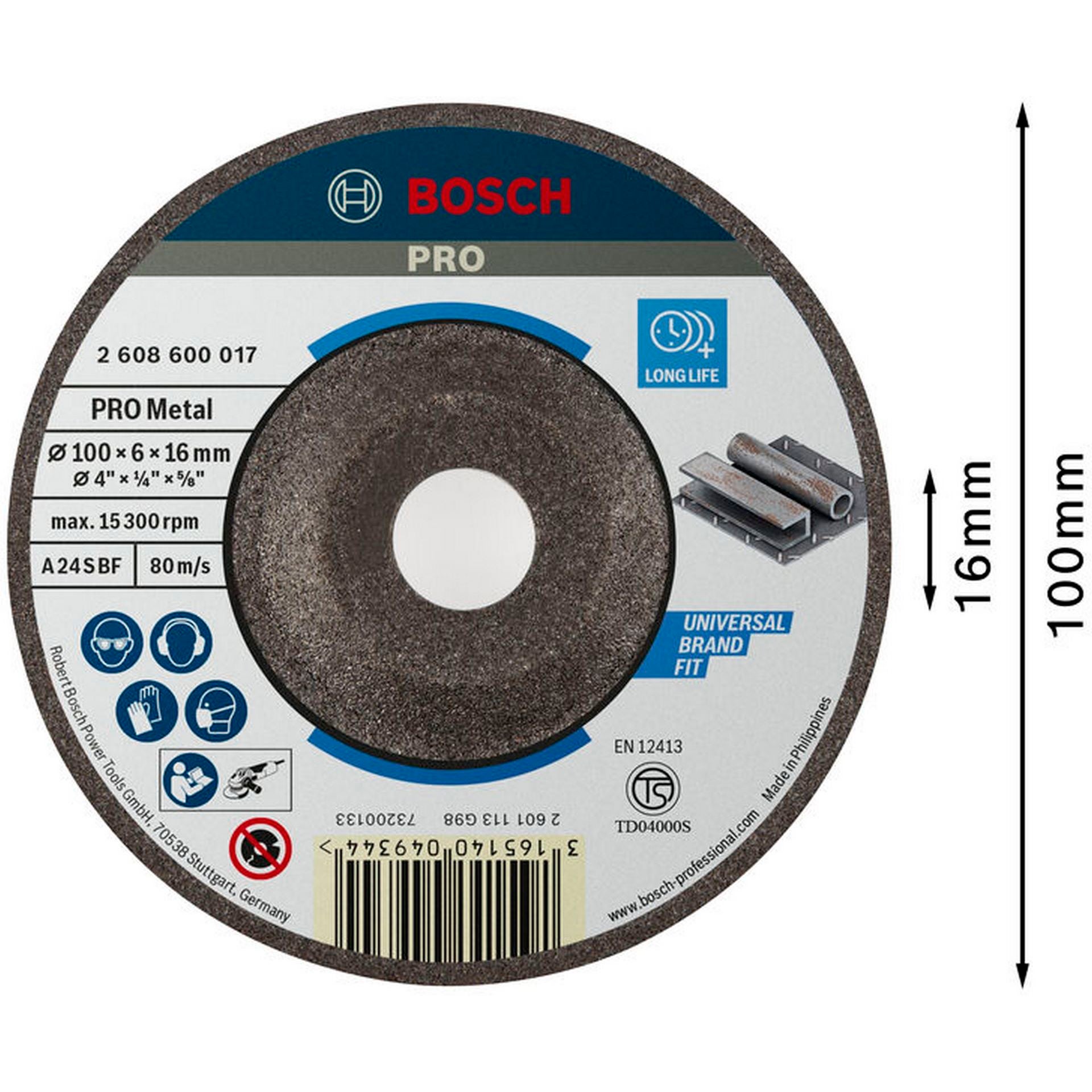 Bosch PRO Metal Schleifscheibe, 100 x 6 x 16 mm #2608600017