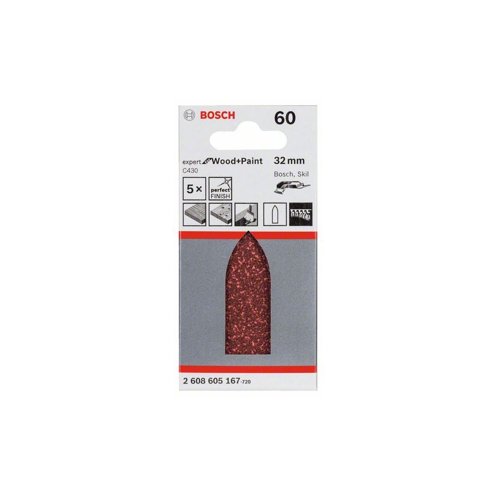 Bosch Schleifblatt C430, 32 mm, 60, ungelocht, 5er-Pack #2608605167