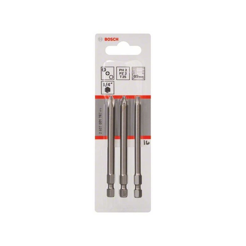Bosch Schrauberbit-Set Extra-Hart, 3-teilig, PH2, PZ2, T25, 89 mm #2607001767