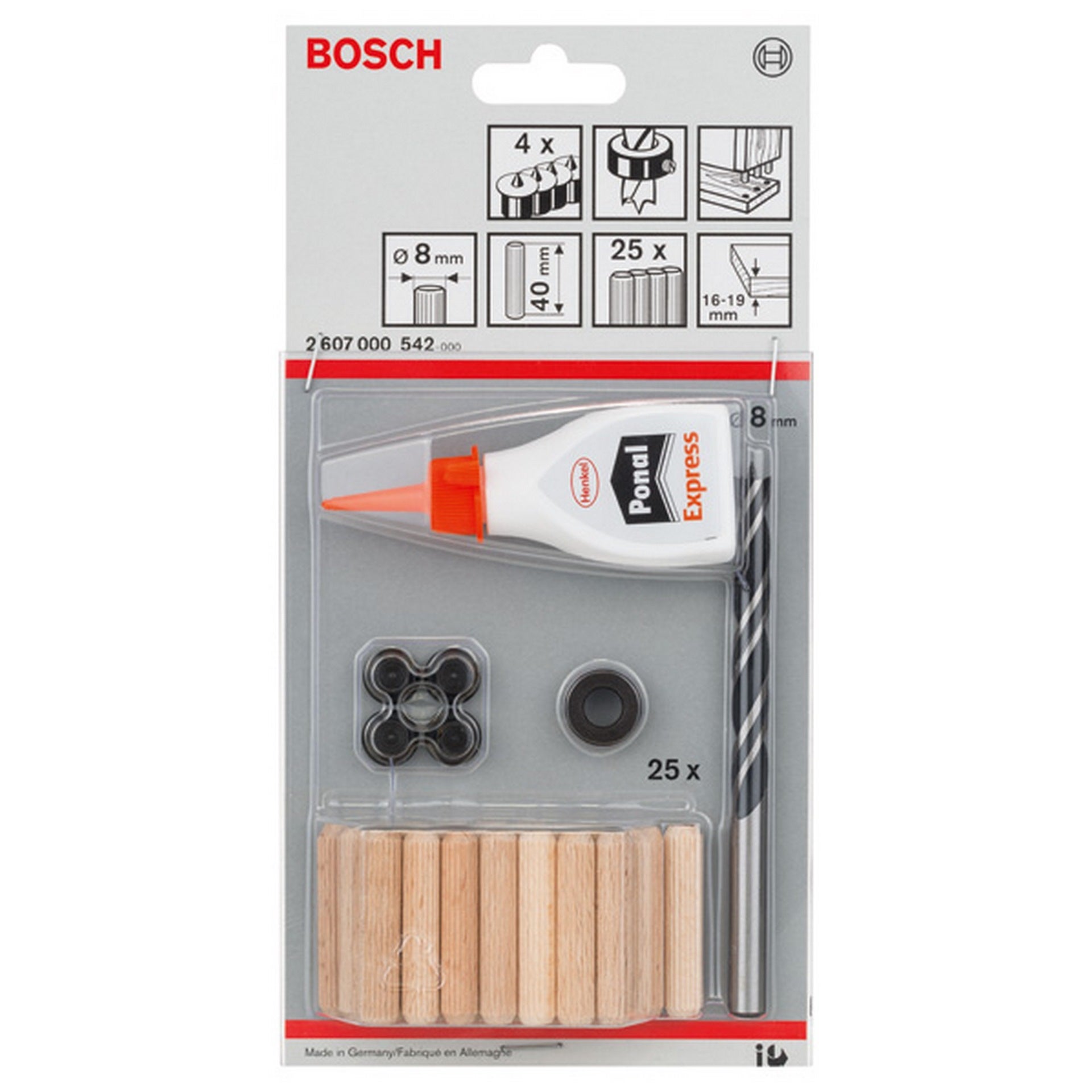 Bosch 32-tlg. Holzdübel-Set, 8 mm #2607000542