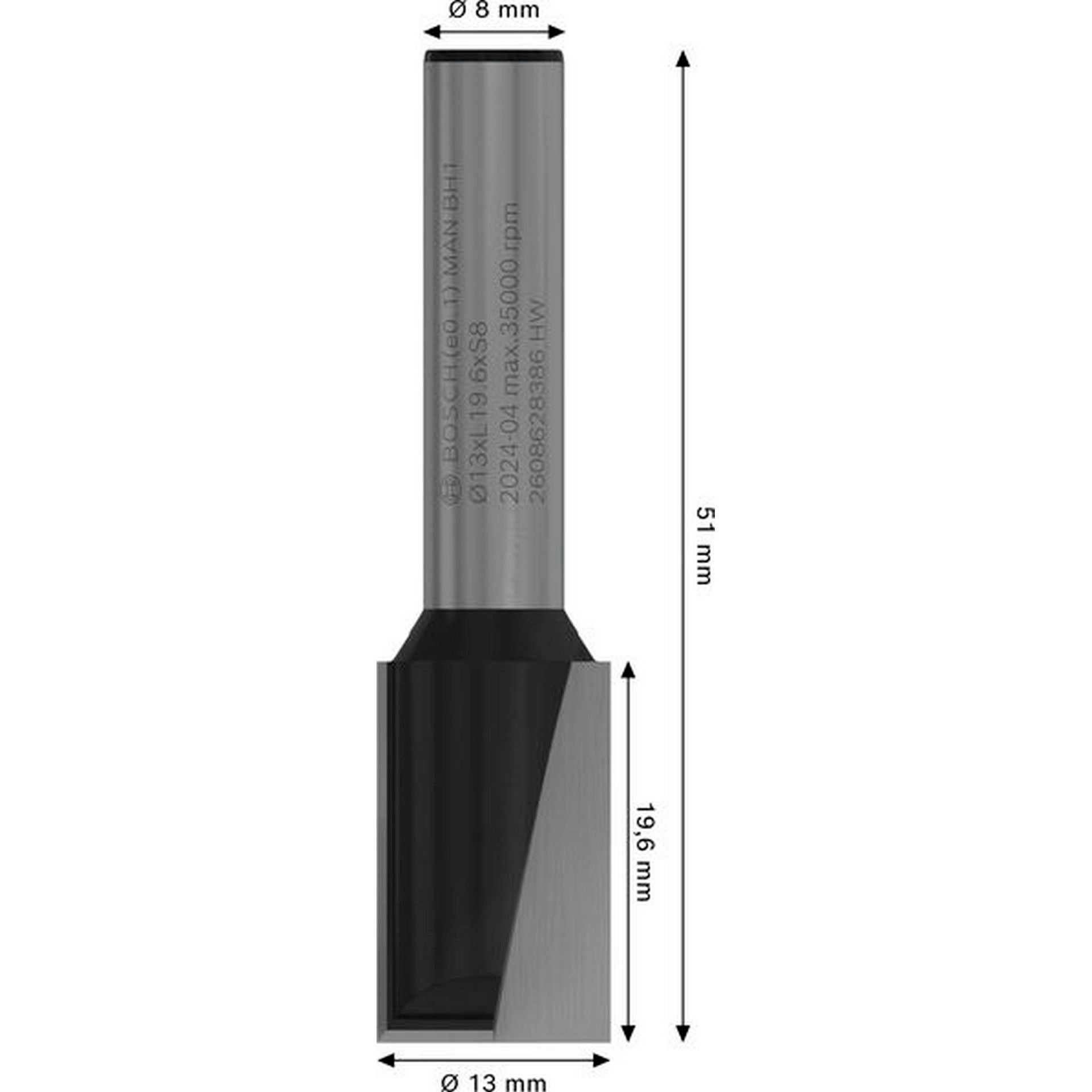 Bosch PRO Nutfräser, zweischneidig, D 13 mm, L 19,6 mm, S 8 mm #2608628386