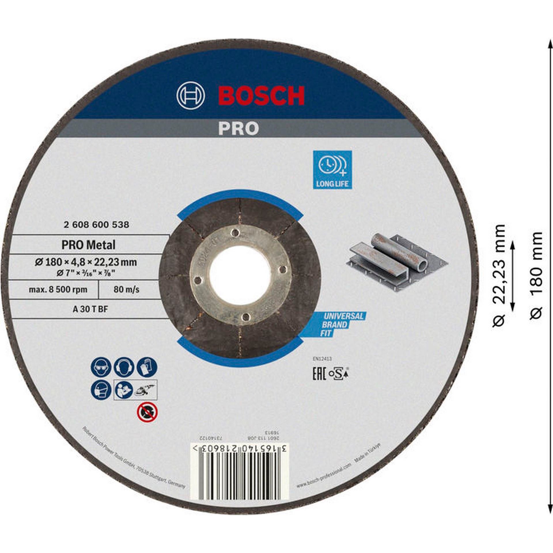 Bosch PRO Metal Gebundene Schleifscheibe, 180 x 4,8 x 22,23 mm #2608600538