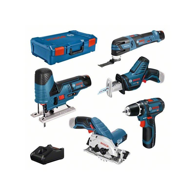 Bosch Combo Kit Set mit 5 12V-Werkzeugen: GSR+GST+GOP+GKS+GSA+3x GBA 3.0Ah+GAL+XL-BOXX #0615A0017C