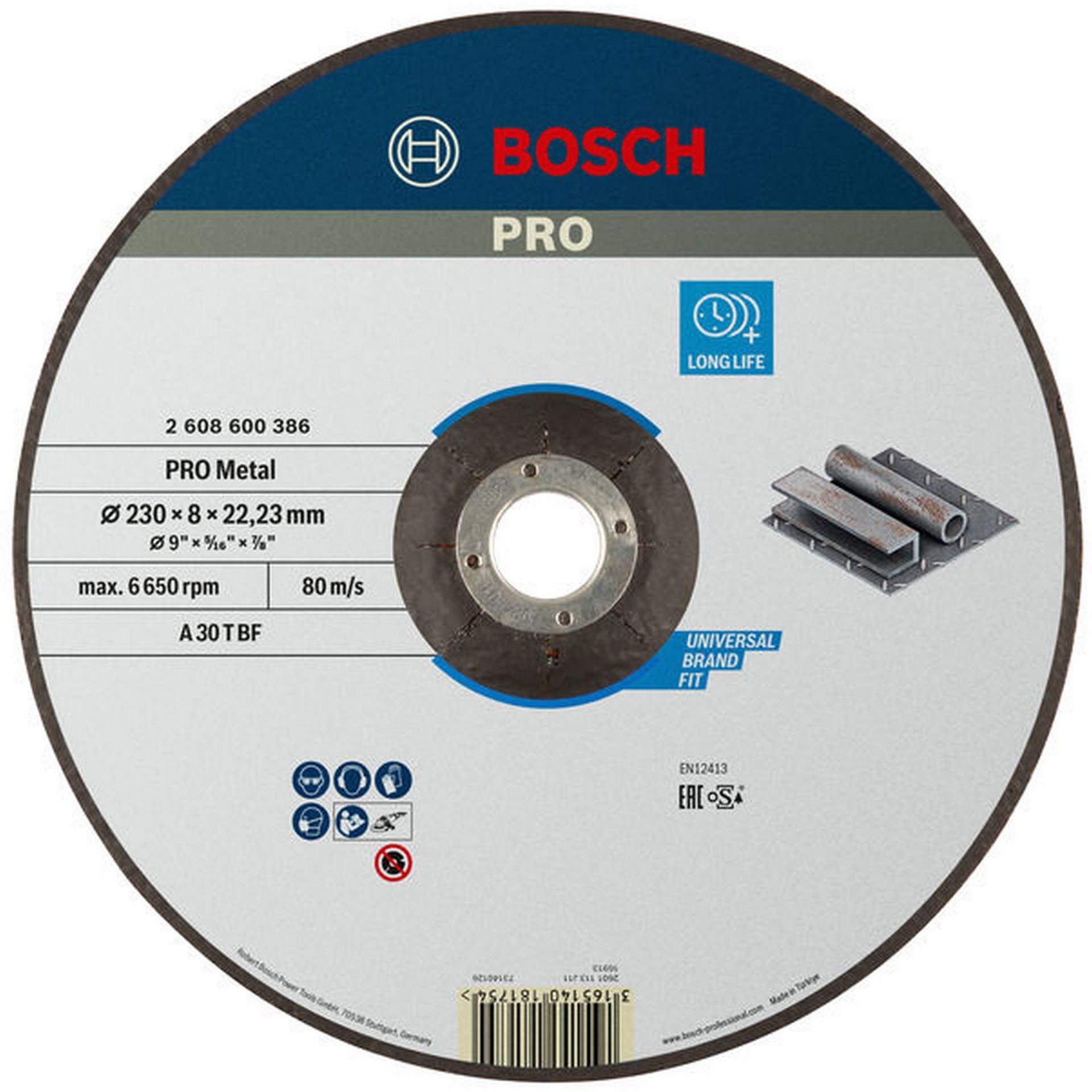 Bosch PRO Metal Gebundene Schleifscheibe, 230 x 8 x 22,23 mm #2608600386