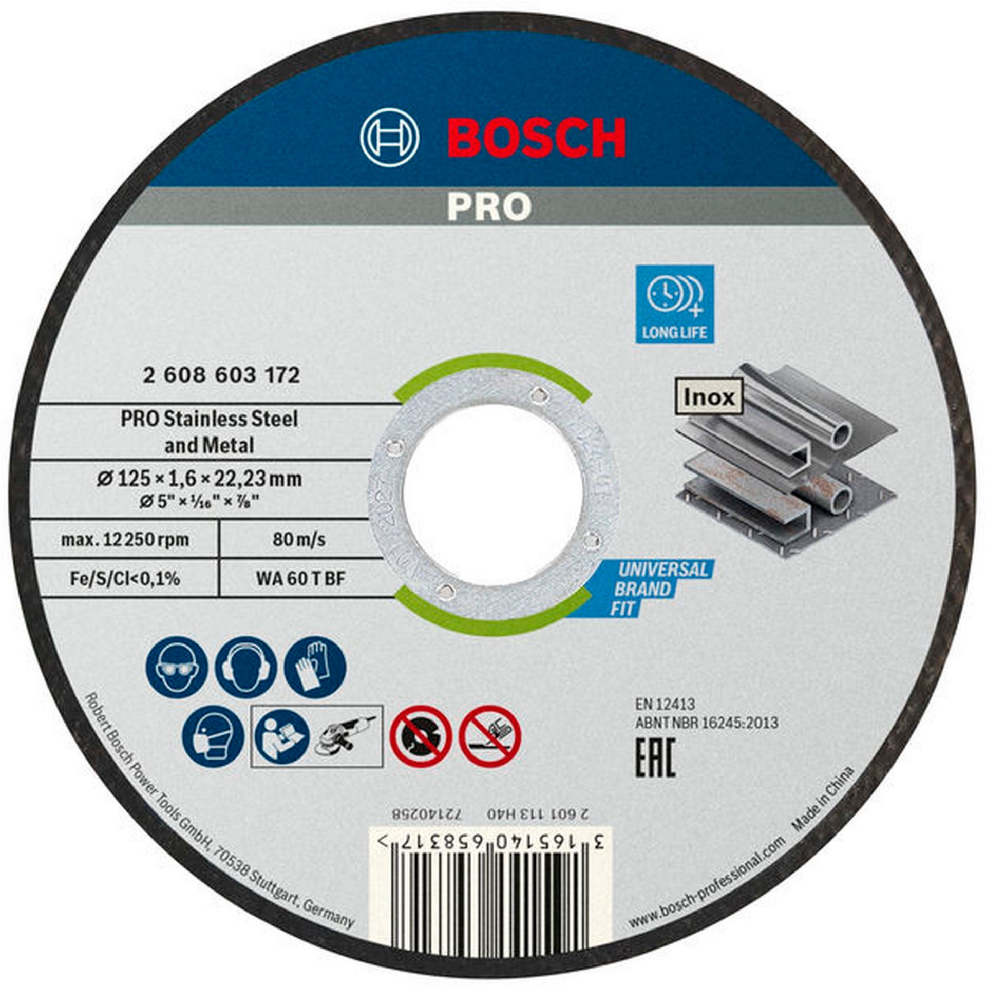 Bosch PRO Stainless Steel and Metal Trennscheibe, 125 x 1.6 x 22.23 mm, gerade #2608603172