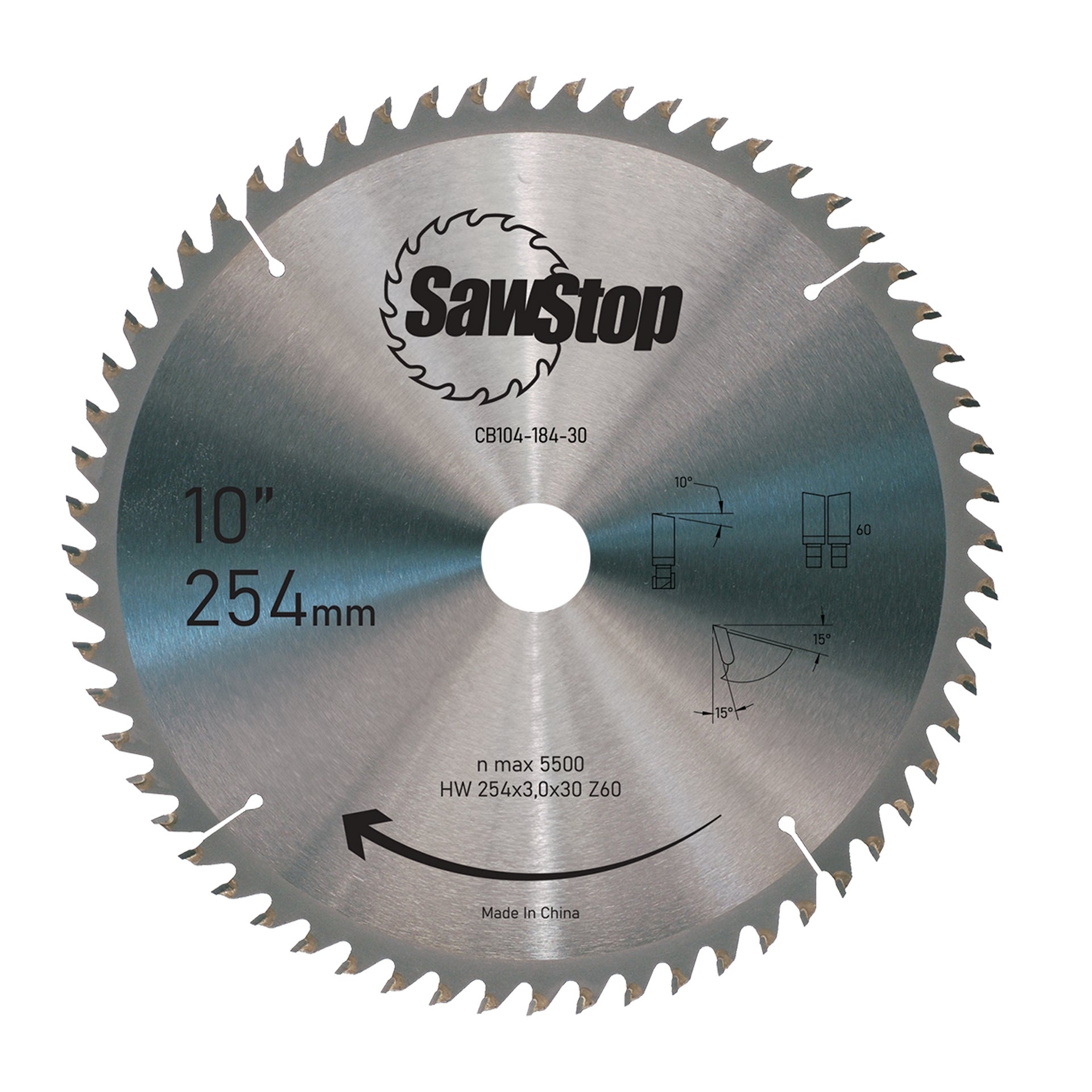 SawStop Feinzahn-Sägeblatt 254x3,0/2,0x30, WZ60 #CB104-184-30