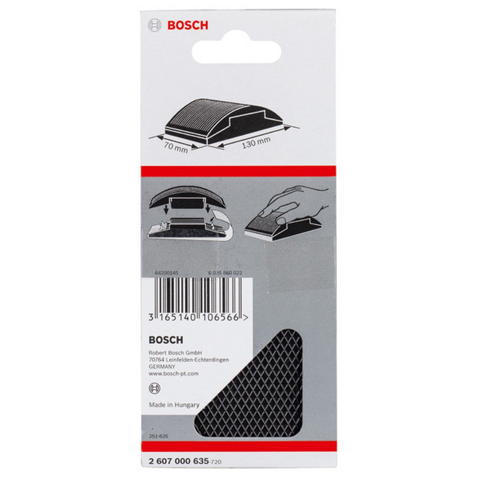 Bosch Handschleifklotz, 70 x 130 mm, Gummi #2607000635