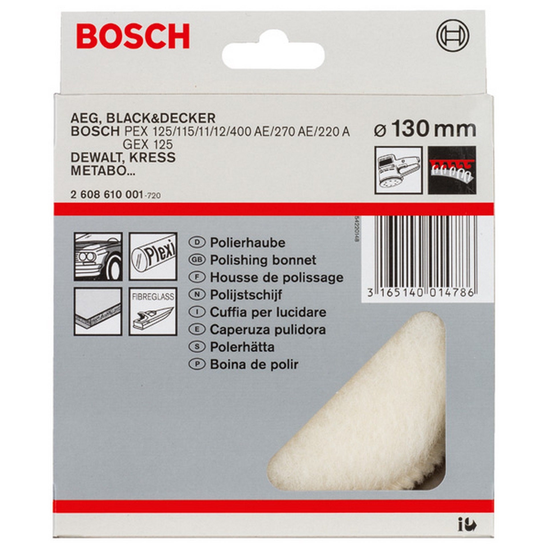 Bosch Lammwollhaube für Exzenterschleifer, 130 mm, Klett, 1er-Pack #2608610001