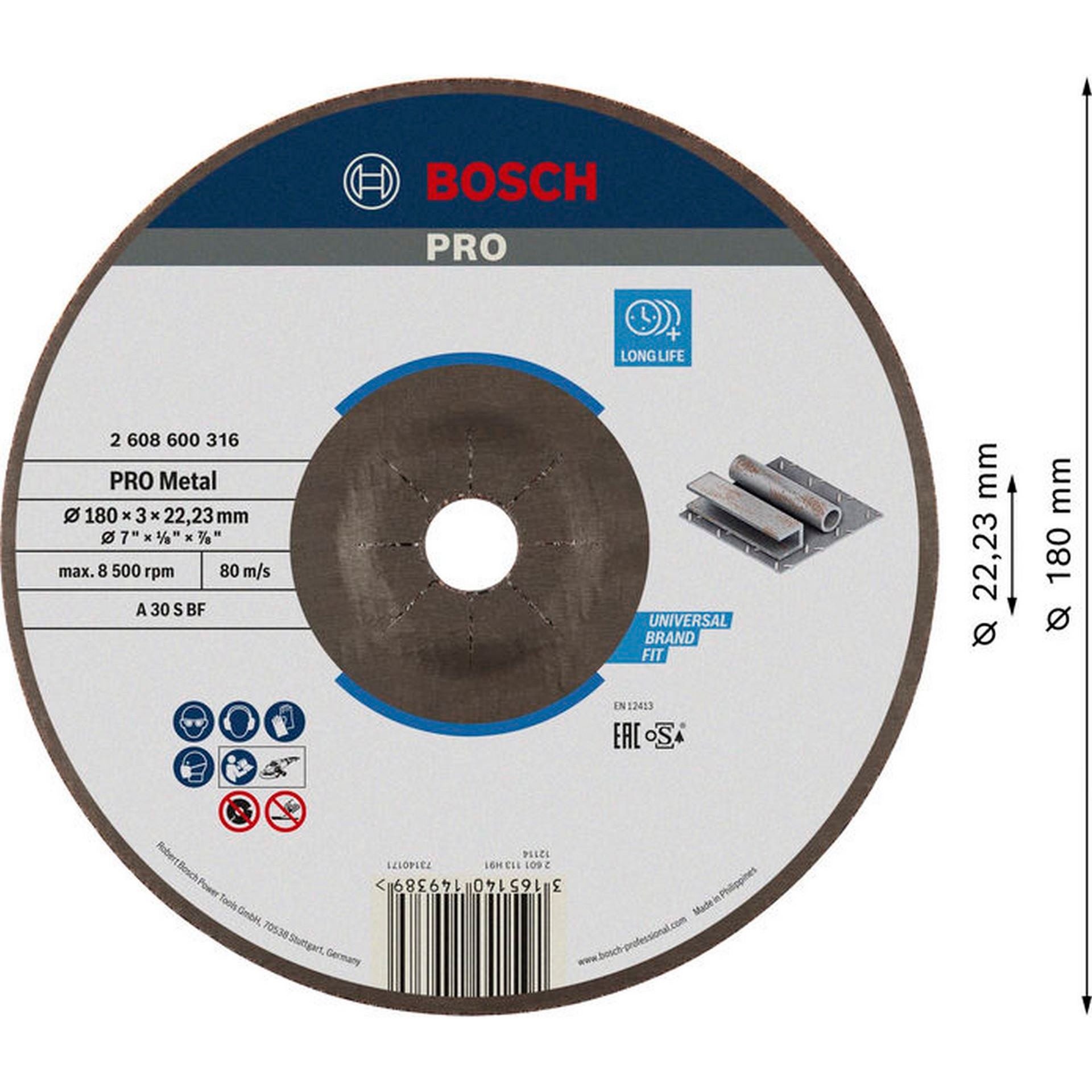 Bosch PRO Metal Trennscheibe, 180 x 3 x 22.23 mm, gekröpft, oSa #2608600316