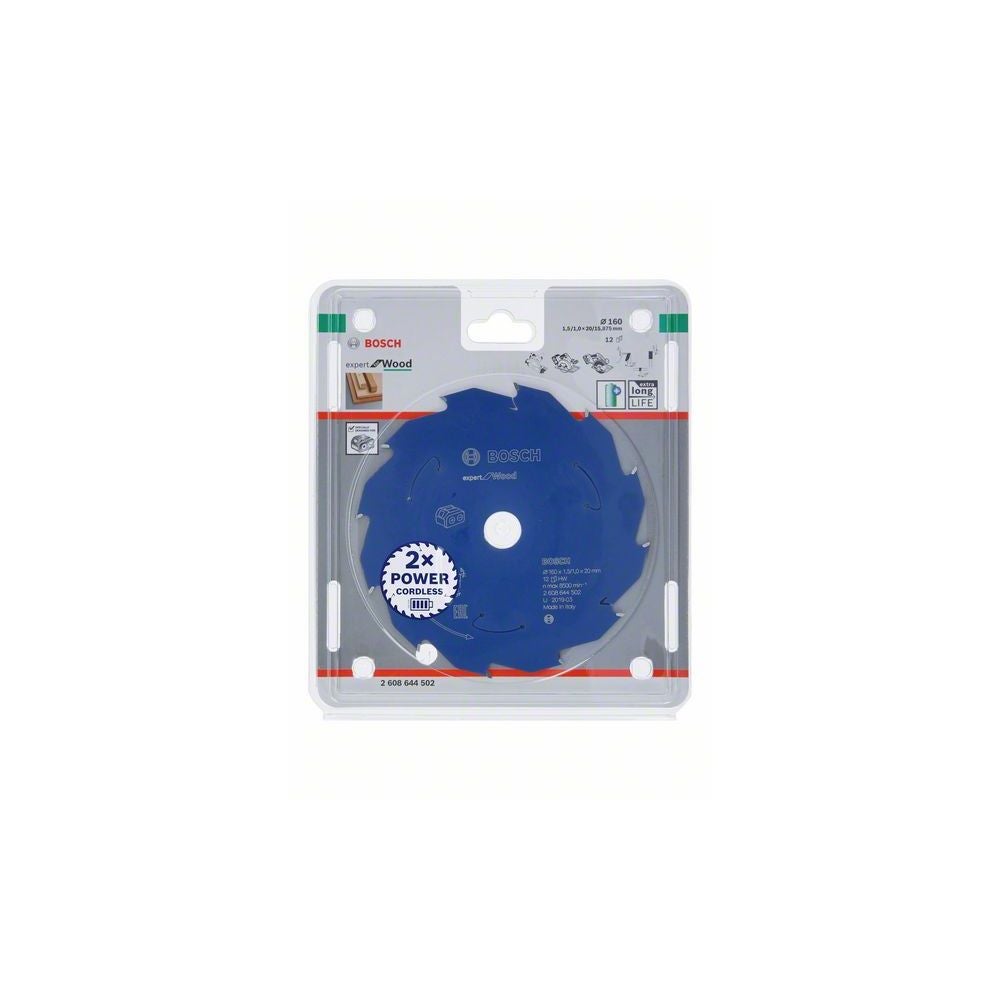 Bosch Kreissägeblatt für Akkusägen Expert for Wood, 160 x 1,5/1 x 20, 12 Zähne #2608644502