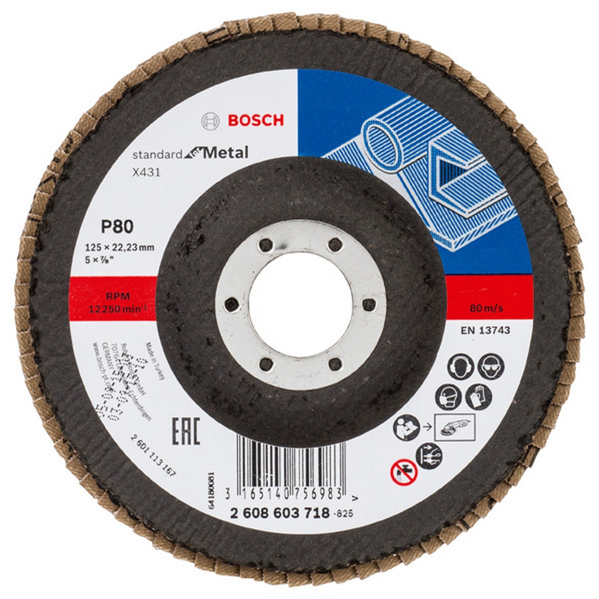 Bosch Fächerschleifscheibe X431 Standard for Metal, gerade, 125 mm, 80, Glasgewebe #2608603718