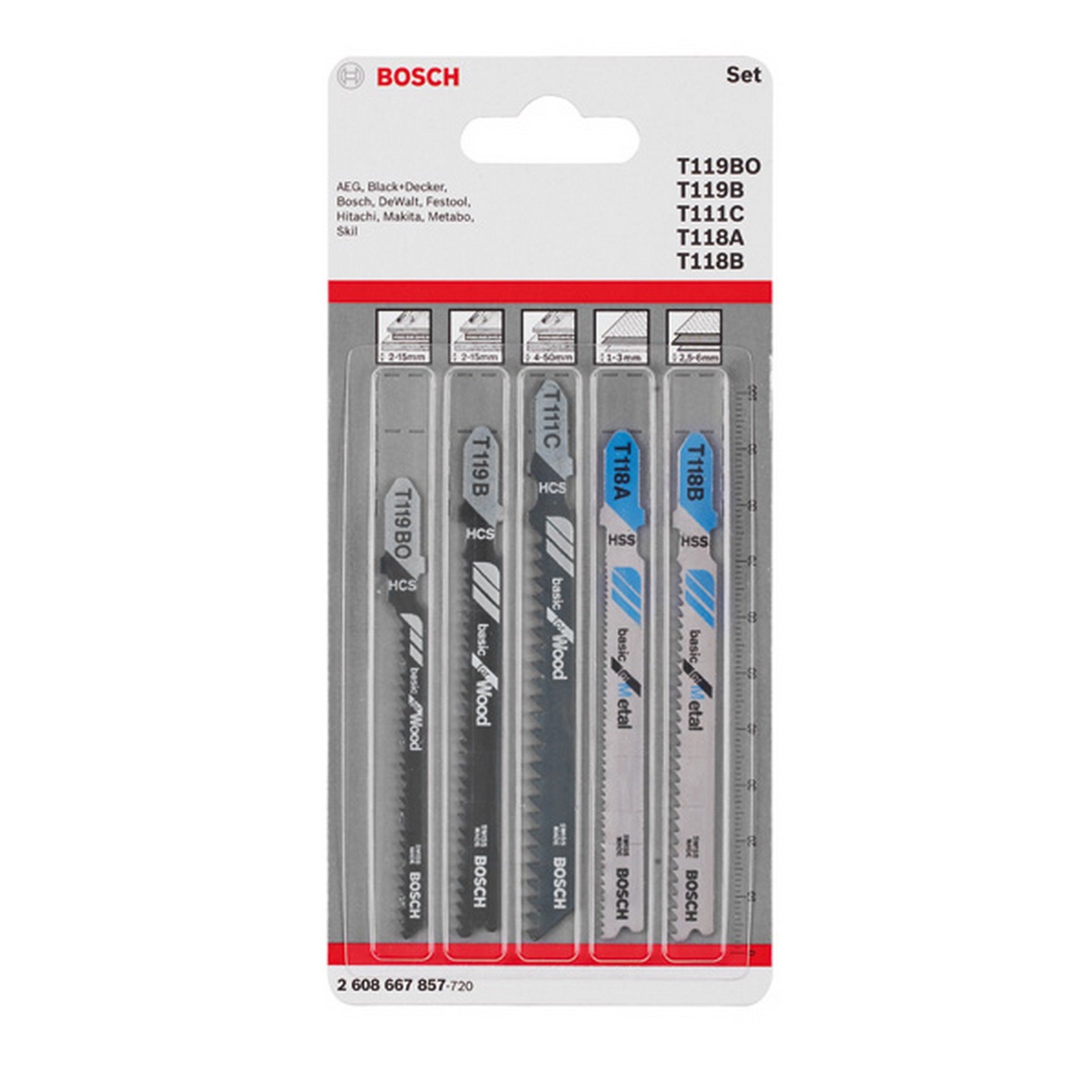 Bosch 5-tlg. Stichsägeblatt-Set Basic for Wood and Metal Basic, T-Schaft #2608667857