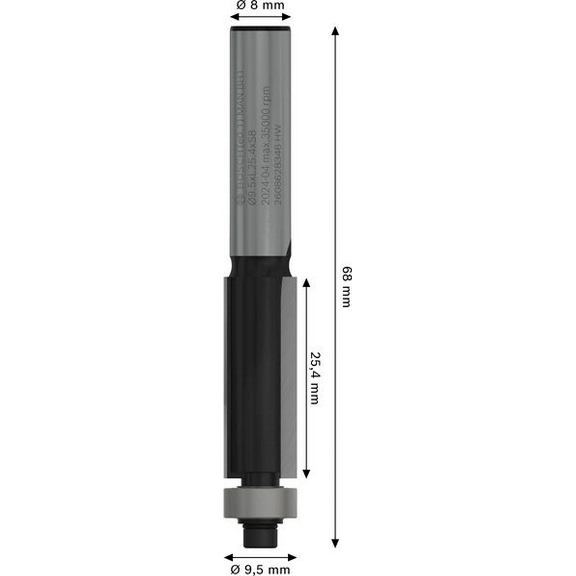 Bosch PRO Bündigfräser mit unterem Kugellager, D 9,5 mm, L 25,4 mm, S 8 mm #2608628346