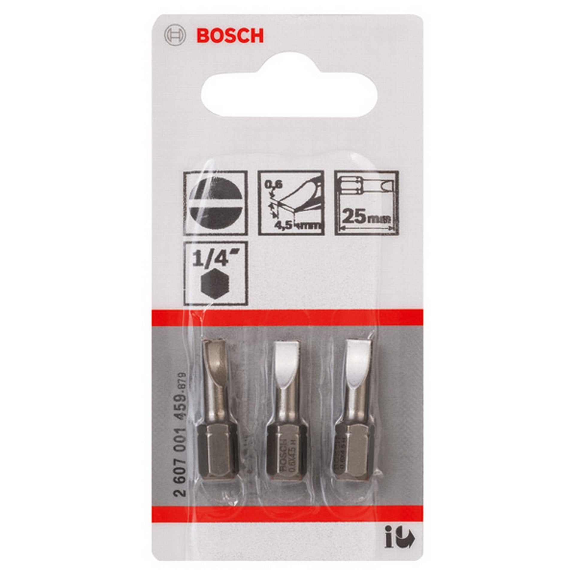 Bosch Schrauberbit Extra-Hart S 0,6 x 4,5, 25 mm, 3er-Pack #2607001459