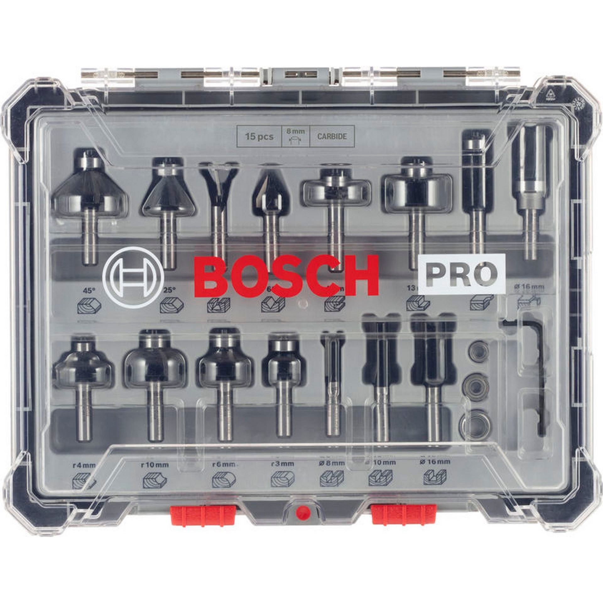 Bosch PRO Fräser-Set, gemischt, Schaft 8 mm, 15-tlg. #2607017472