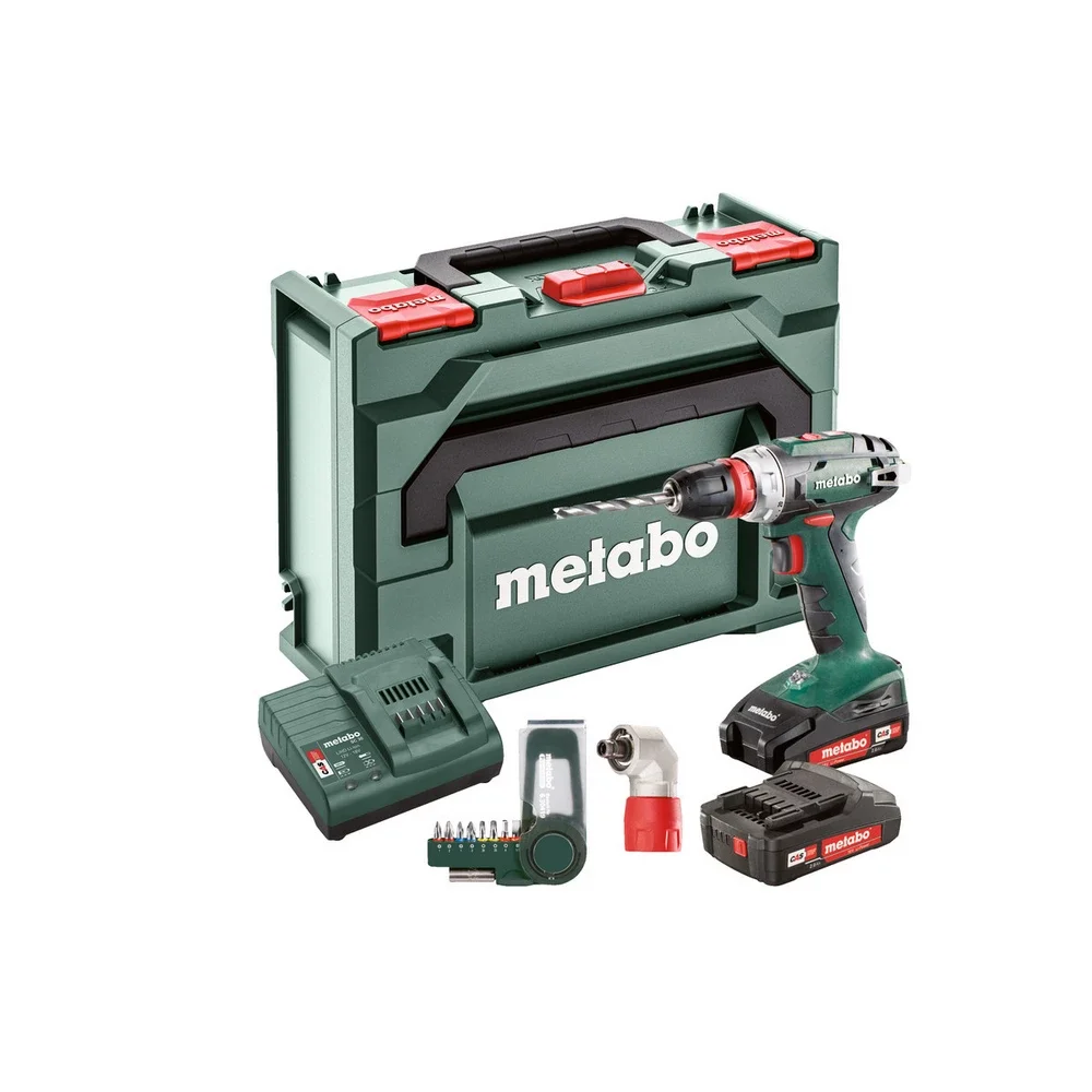 Metabo Akku-Bohrschrauber BS 18 Quick Set #602217870 mit Schnellwechsel-Winkeladapter und Bit-Box SP