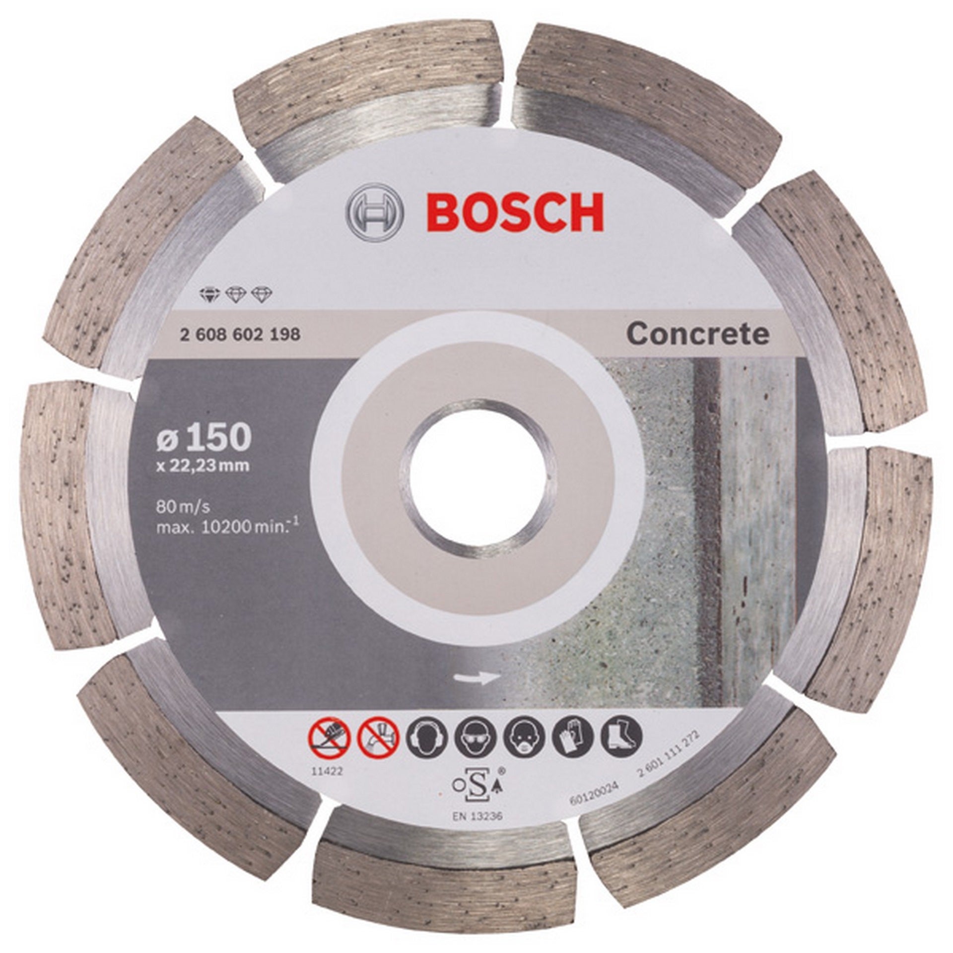 Bosch Diamanttrennscheibe Standard for Concrete, 150 x 22,23 x 2 x 10 mm, 1er-Pack #2608602198