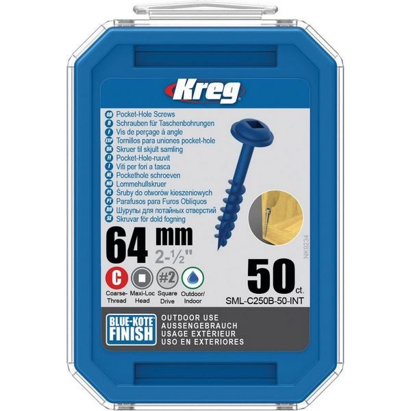 Kreg Pocket-Hole Schrauben 64 mm, Blue-Kote, Maxi-Loc, Grobgewinde, 50 Stück #SML-C250B-50-INT