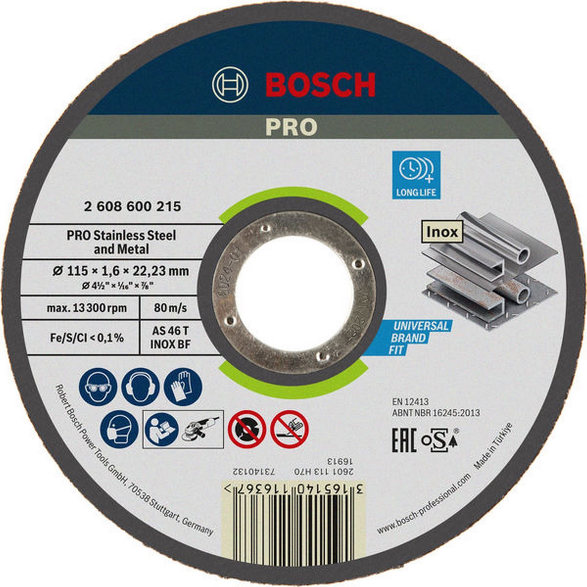 Bosch PRO Stainless Steel and Metal Trennscheibe, 115 x 1,6 x 22,23 mm, gerade. #2608600215