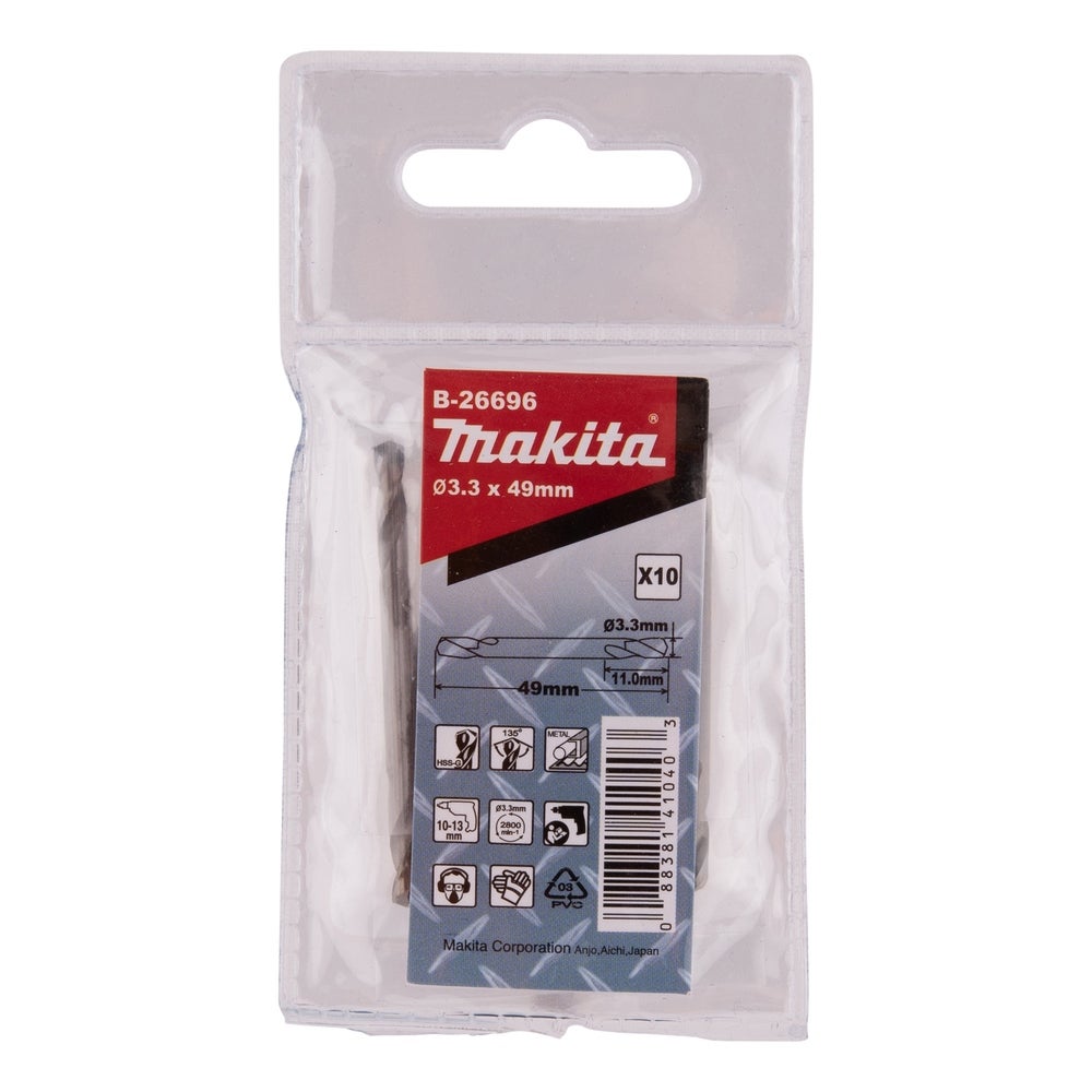 Makita HSS-G Doppelbohrer, 3,3 x 49 mm, 10 Stk. #B-26696