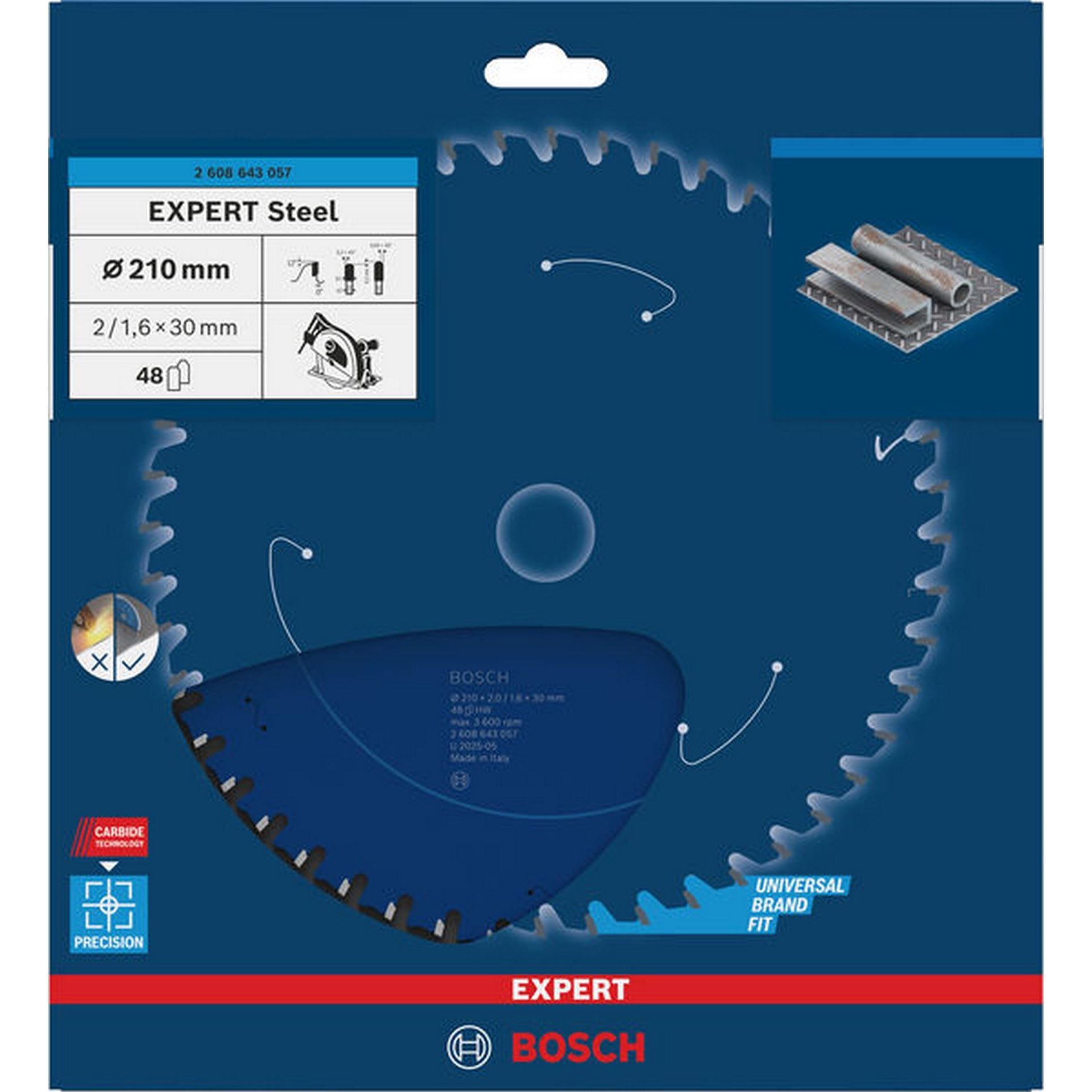 Bosch EXPERT Steel Kreissägeblatt, 210x2/1,6x30 mm, Z48 #2608643057