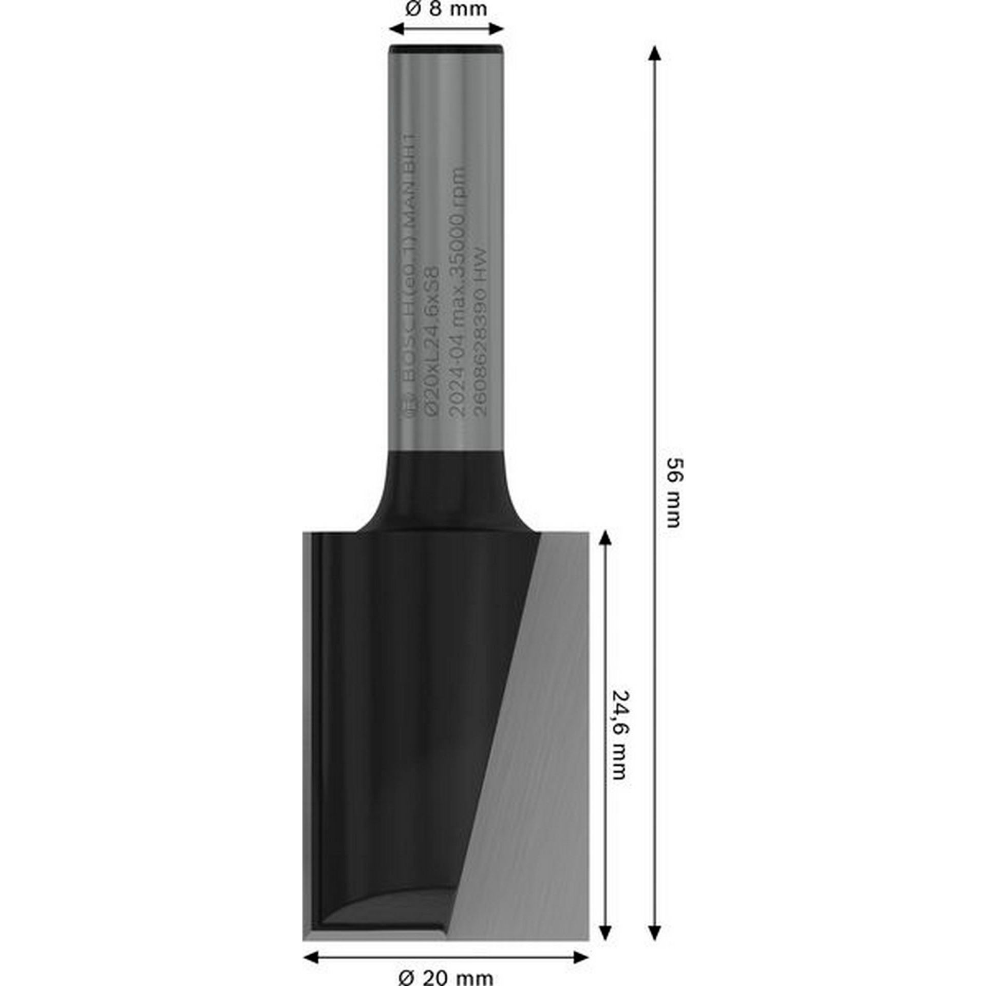 Bosch PRO Nutfräser, zweischneidig, D 20 mm, L 24,6 mm, S 8 mm #2608628390