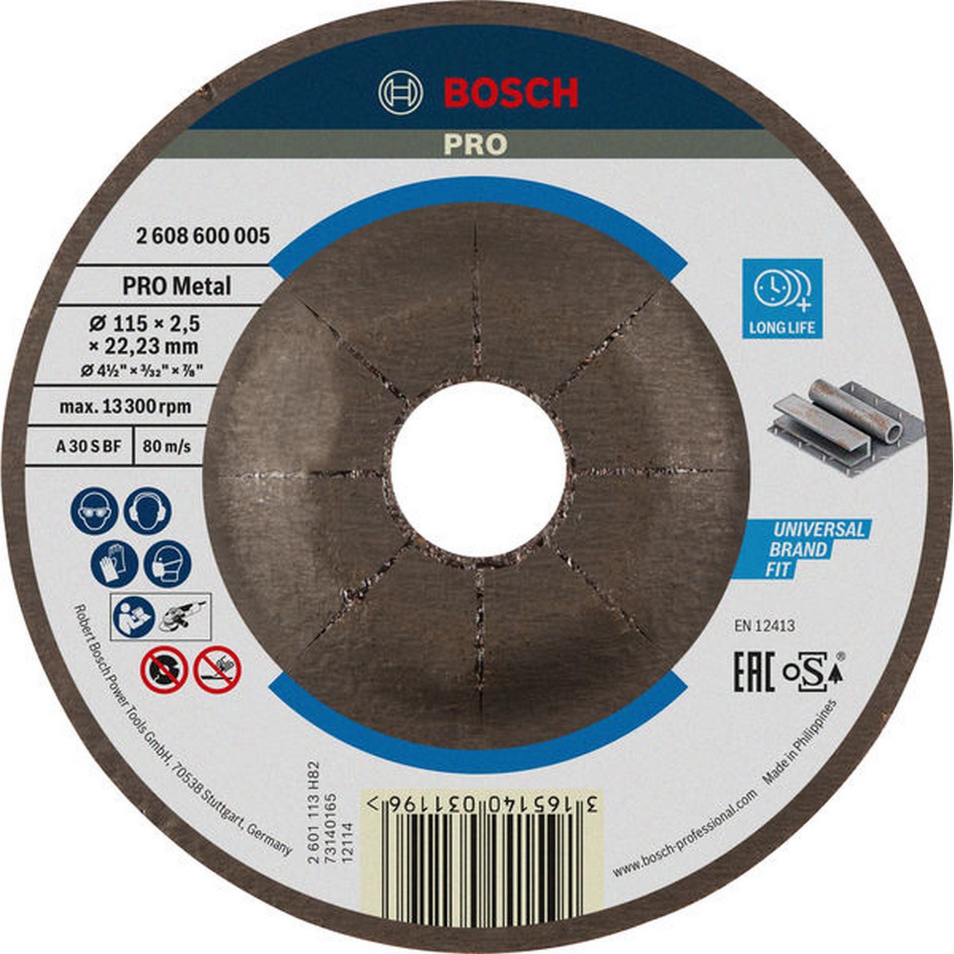 Bosch PRO Metal Trennscheibe, 115 x 2,5 x 22,23 mm, gekröpft, oSa #2608600005