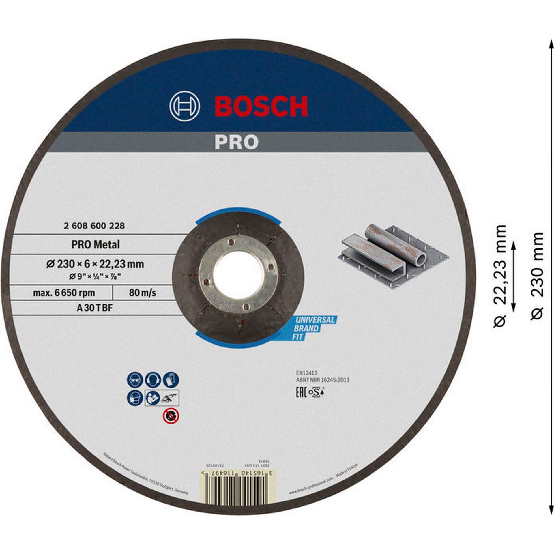 Bosch PRO Metal Schleifscheibe, 230 x 6 x 22.23 mm, oSa #2608600228