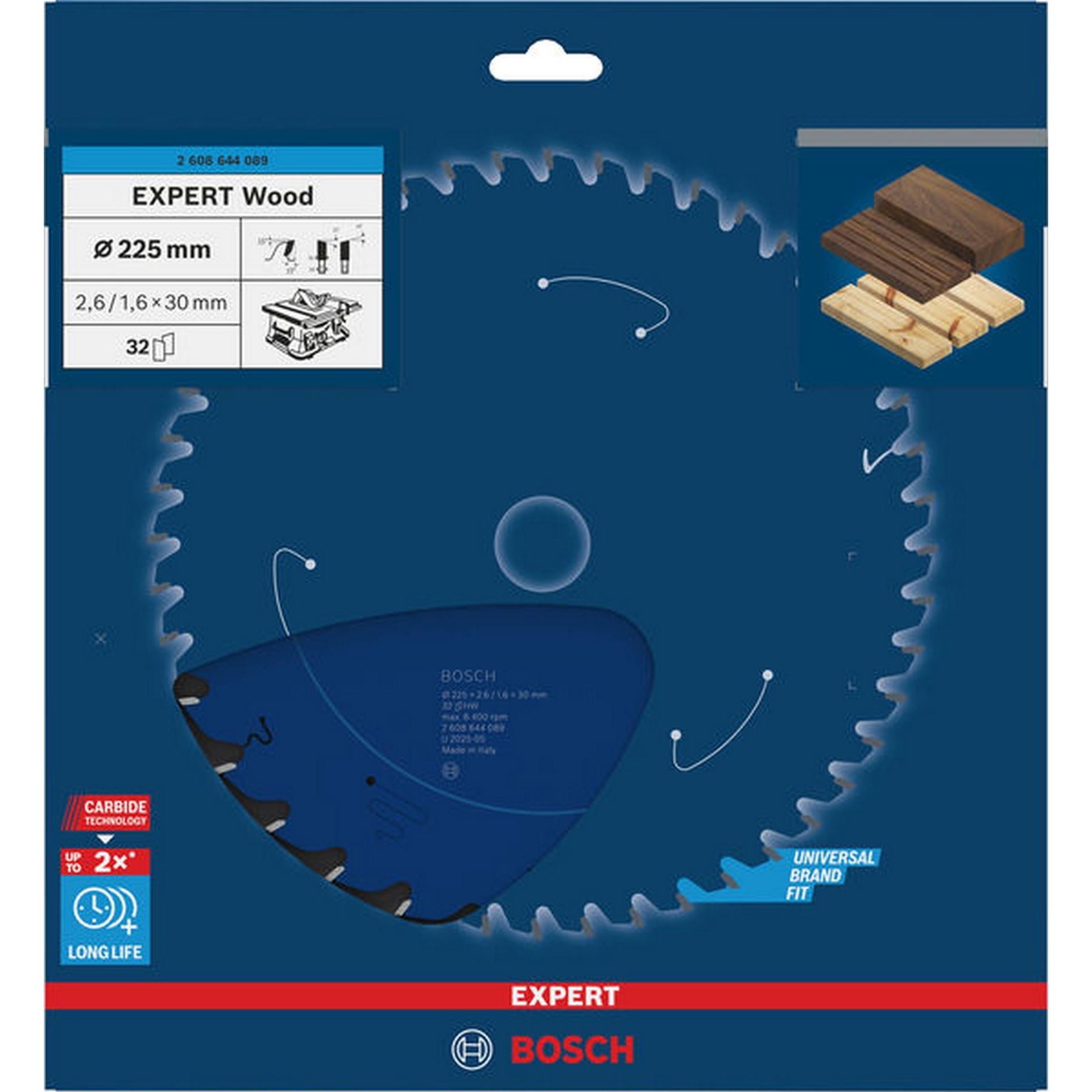 Bosch EXPERT Wood Kreissägeblatt, 225x2,6/1,6x30 mm, Z32 #2608644089
