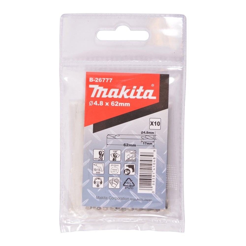 Makita HSS-G Doppelbohrer, 4,8 x 62 mm, 10 Stk. #B-26777