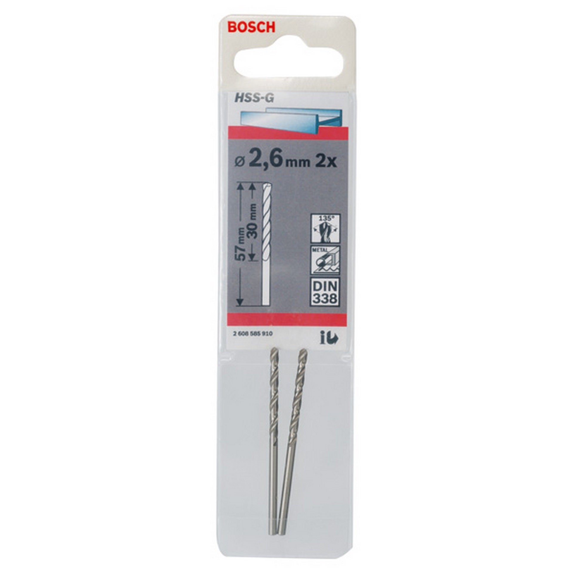 Bosch Metallbohrer HSS-G, DIN 338, 2,6 x 30 x 57 mm, 2er-Pack #2608585910