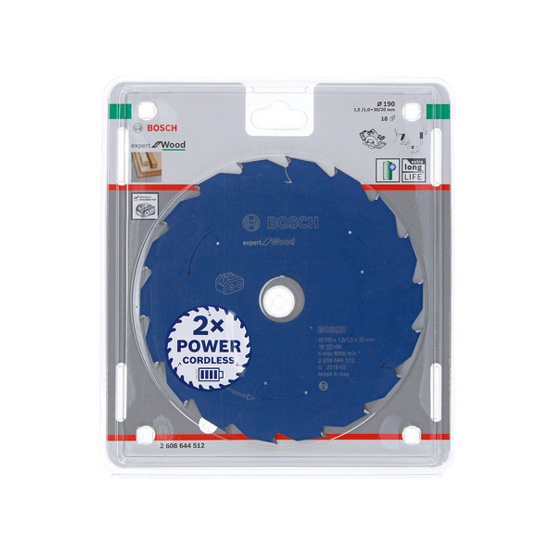 Bosch Kreissägeblatt für Akkusägen Expert for Wood, 190 x 1,5/1 x 30, 18 Zähne #2608644512