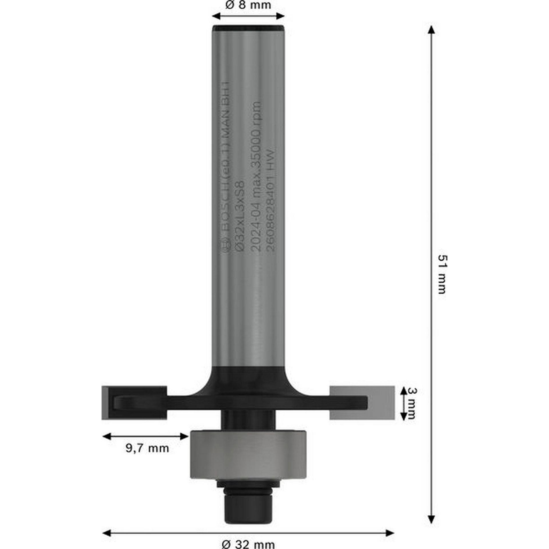 Bosch PRO Nutfräser, D 32 mm, L 3 mm, S 8 mm #2608628401