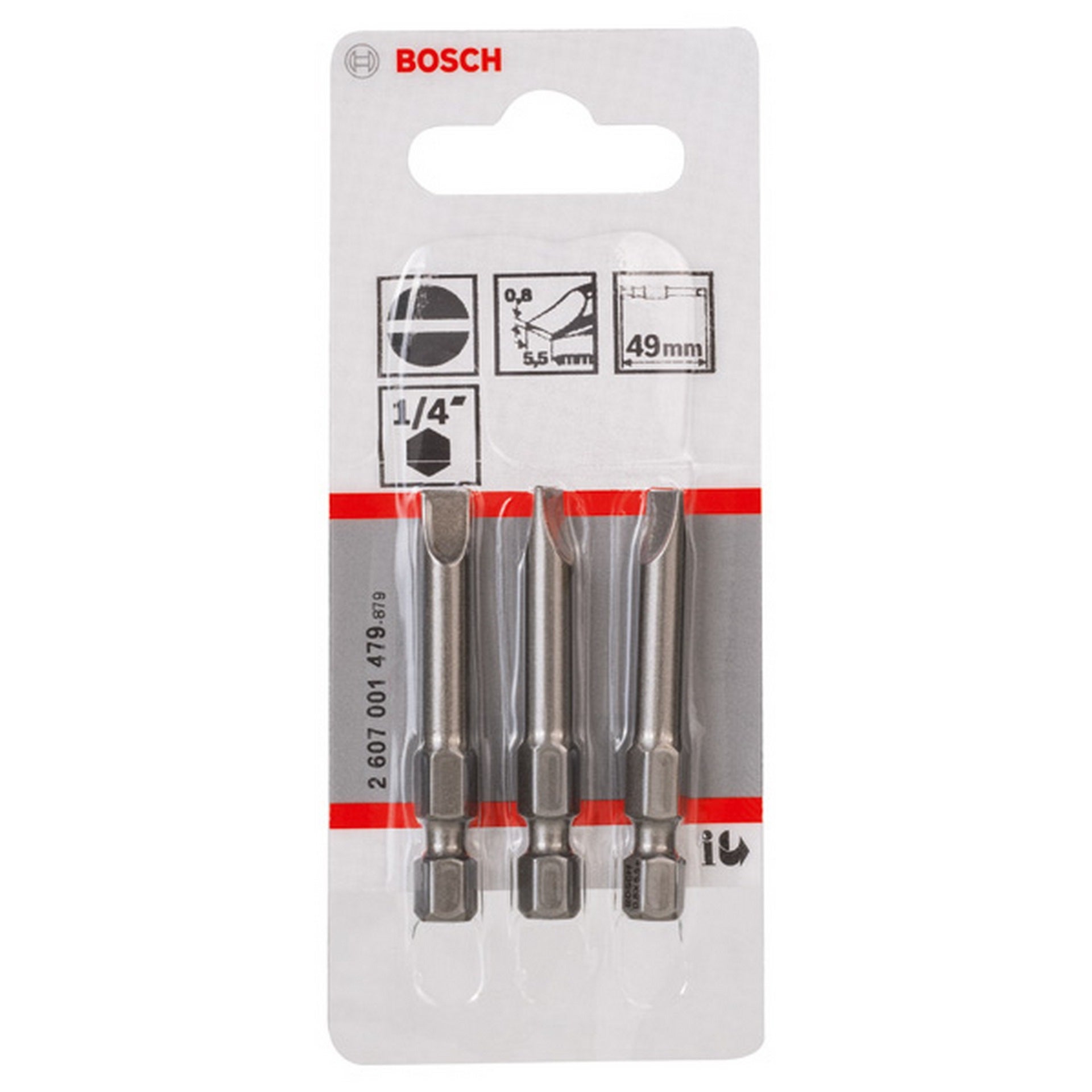 Bosch Schrauberbit Extra-Hart S 0,8 x 5,5, 49 mm, 3er-Pack #2607001479