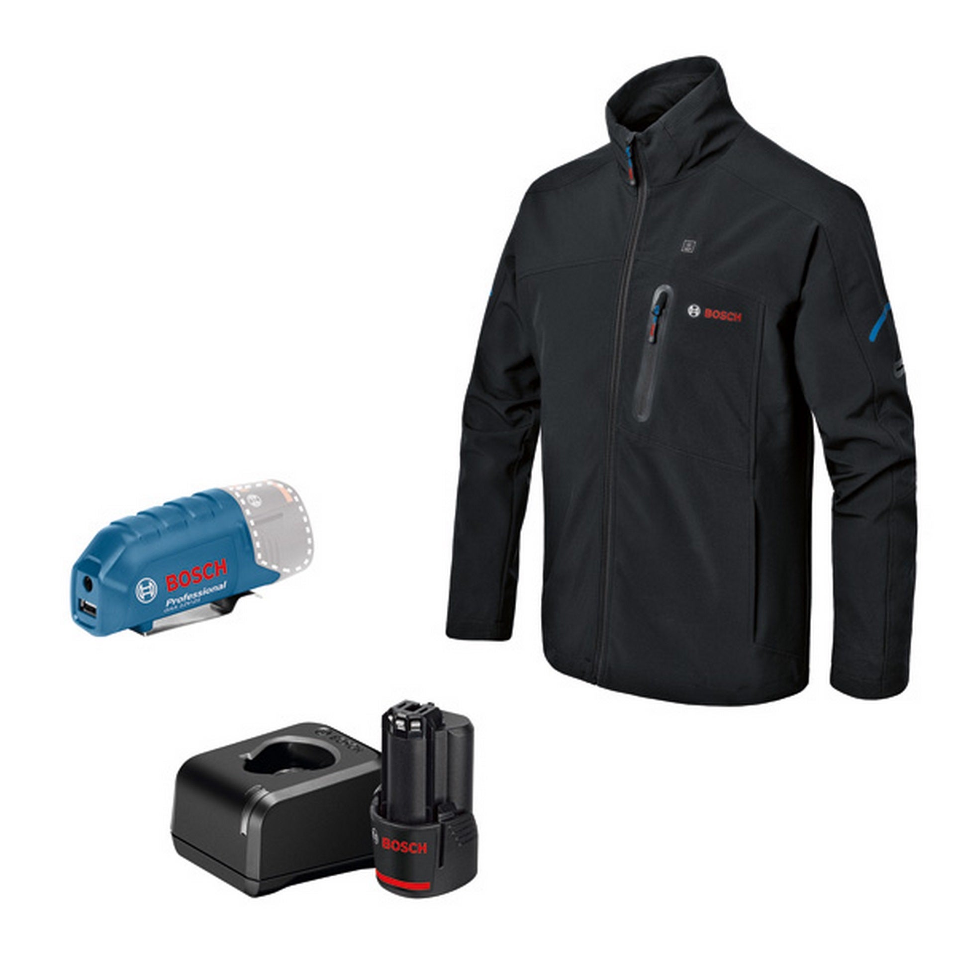 Bosch Beheizbare Jacke GHJ 12+18V XA S, 1 x Akku GBA 12V 2.0Ah, Ladegerät #06188000FX