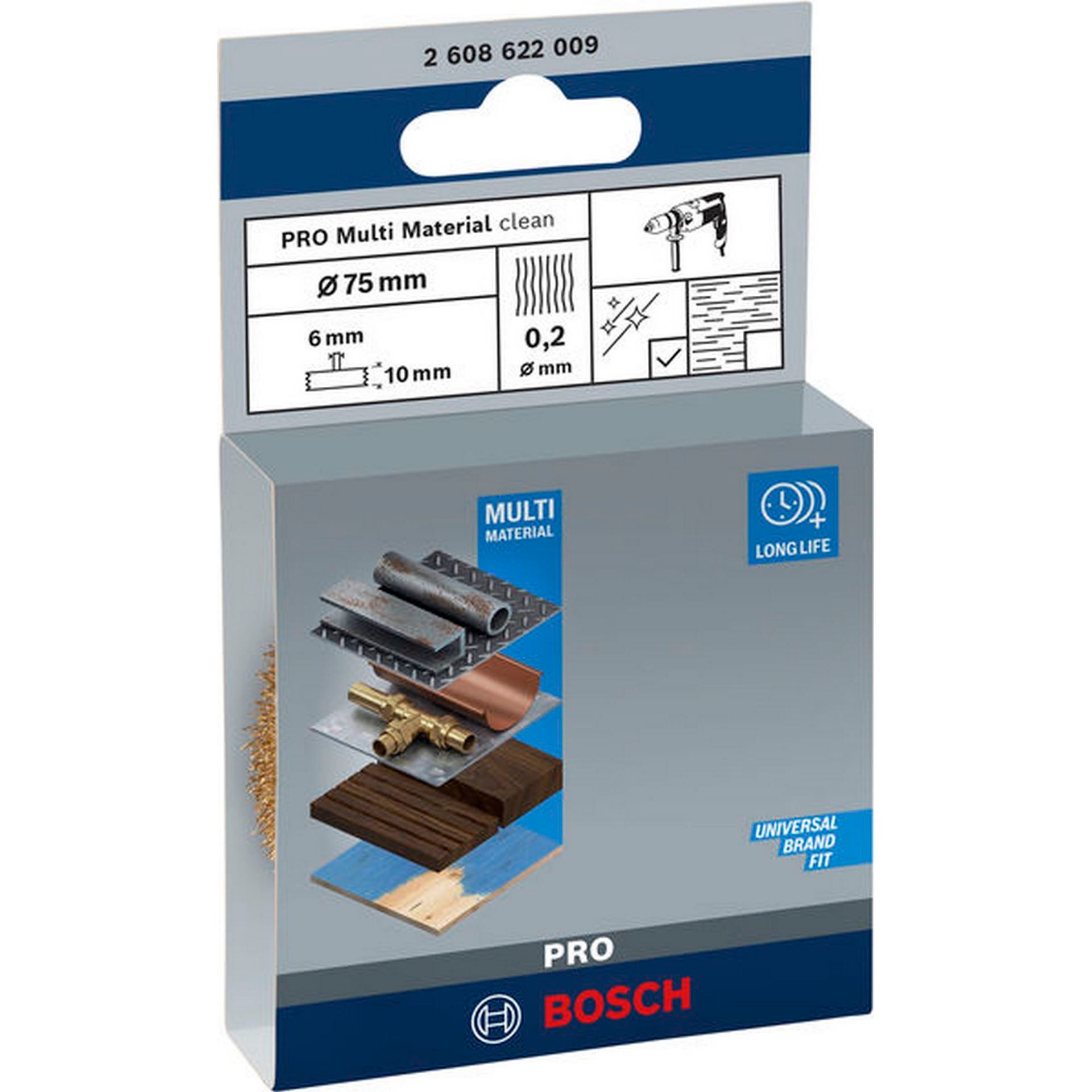 Bosch PRO Multi Material clean Scheibenbürste, gerader Schaft, 75 x 0,2 mm #2608622009