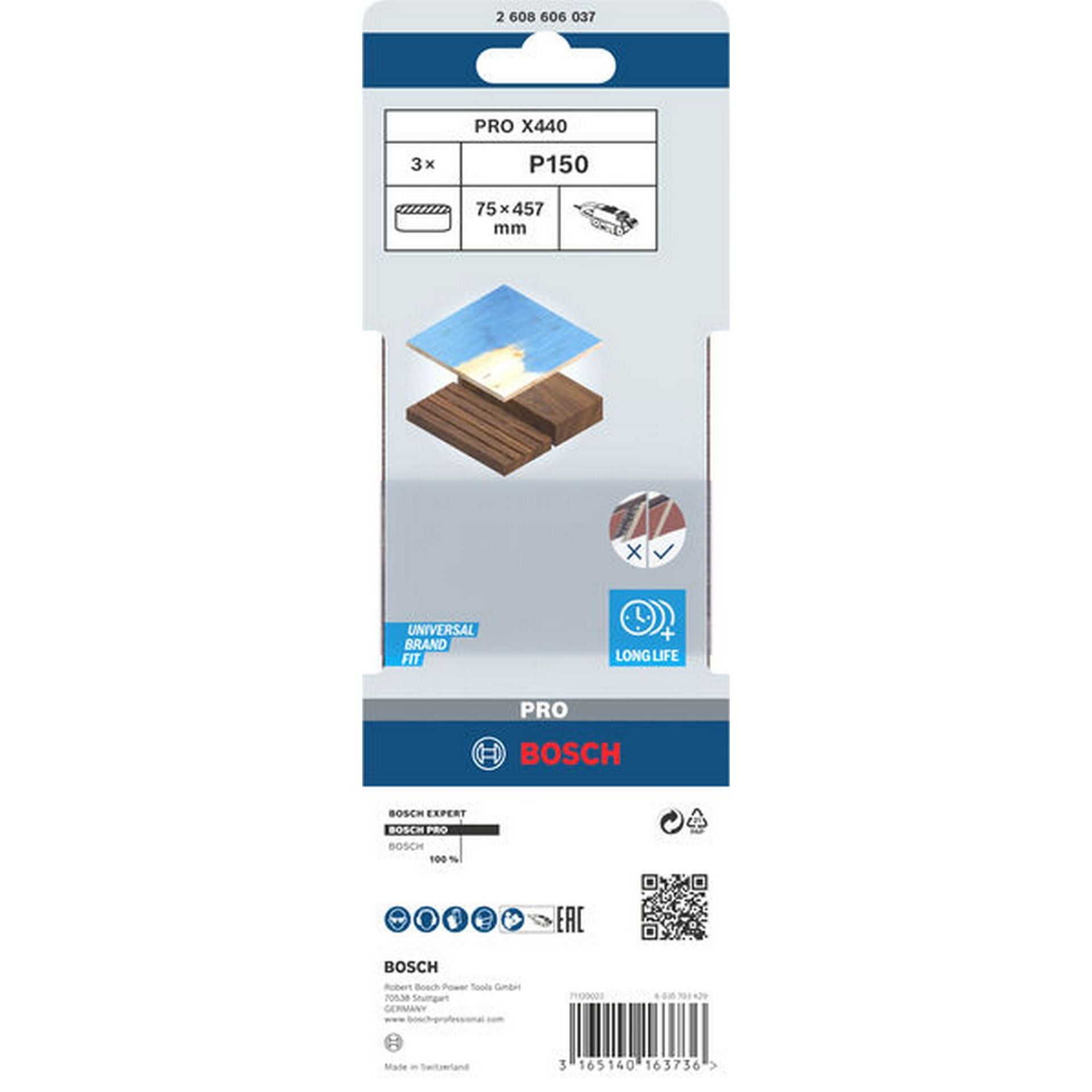 Bosch PRO X440 Schleifband, 75 x 457 mm, G150, 3-tlg. #2608606037
