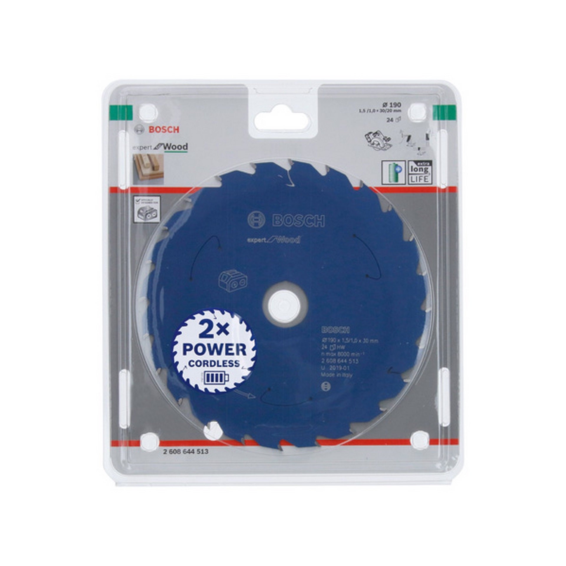 Bosch Kreissägeblatt für Akkusägen Expert for Wood, 190 x 1,5/1 x 30, 24 Zähne #2608644513