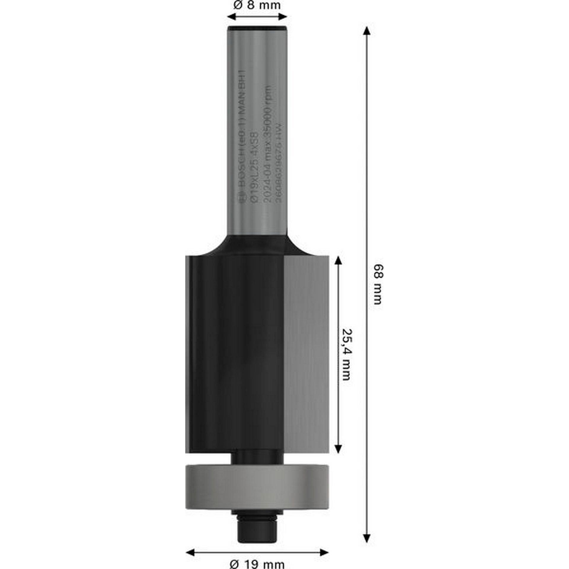 Bosch PRO Bündigfräser mit unterem Kugellager, D 19 mm, L 25,4 mm, S 8 mm #2608629675