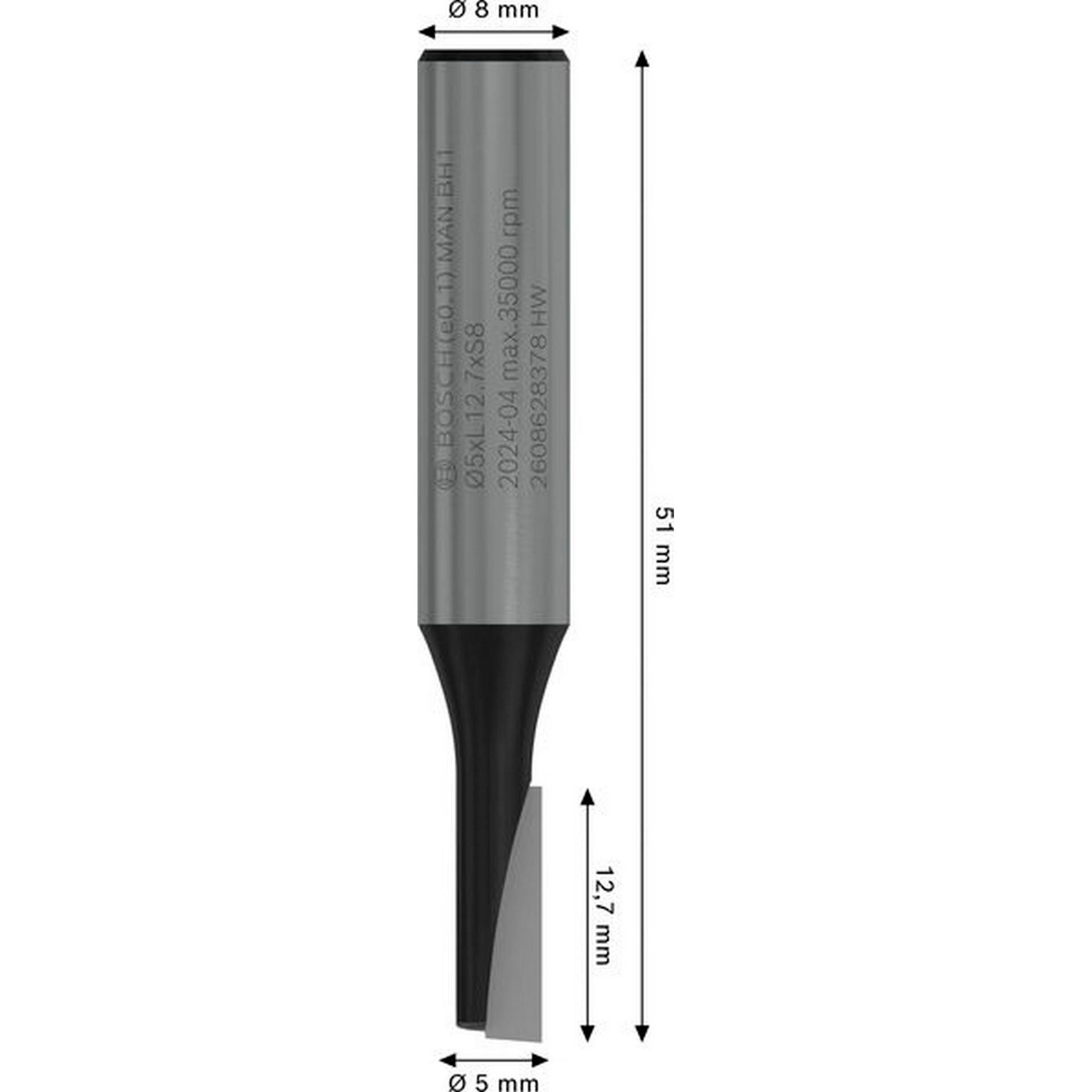 Bosch PRO Nutfräser, einschneidig, D 5 mm, L 12,7 mm, S 8 mm #2608628378