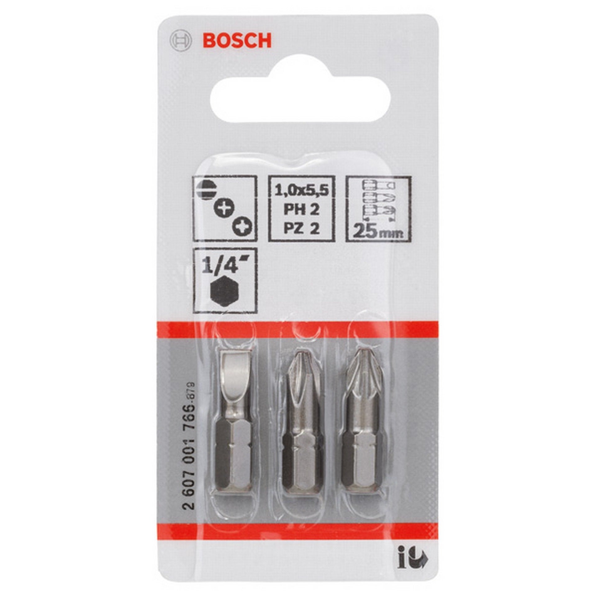 Bosch Schrauberbit-Set Extra-Hart (gemischt), 3-teilig, S 1,0x5,5, PH2, PZ2, 25 mm #2607001766
