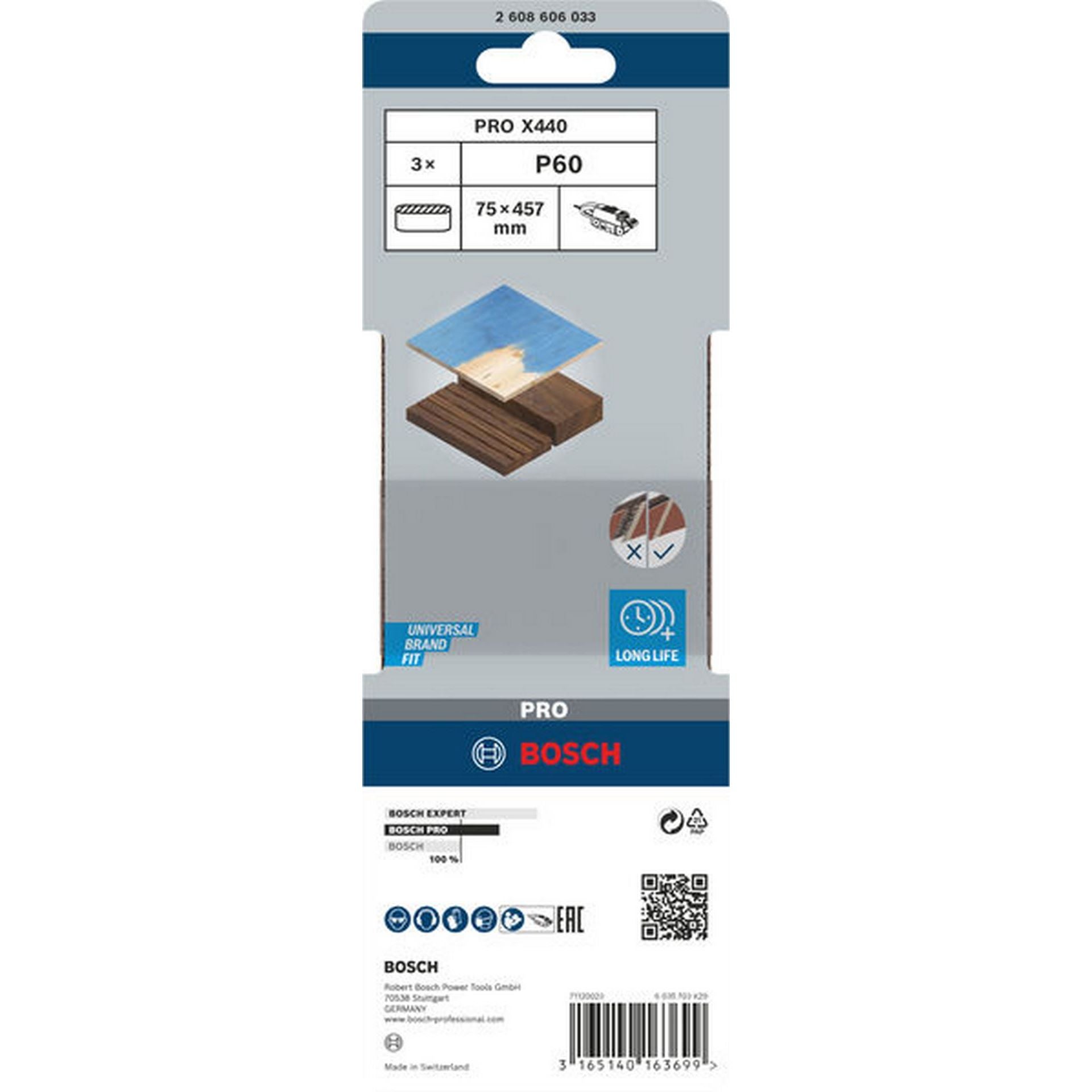 Bosch PRO X440 Schleifband, 75 x 457 mm, G60, 3-tlg. #2608606033