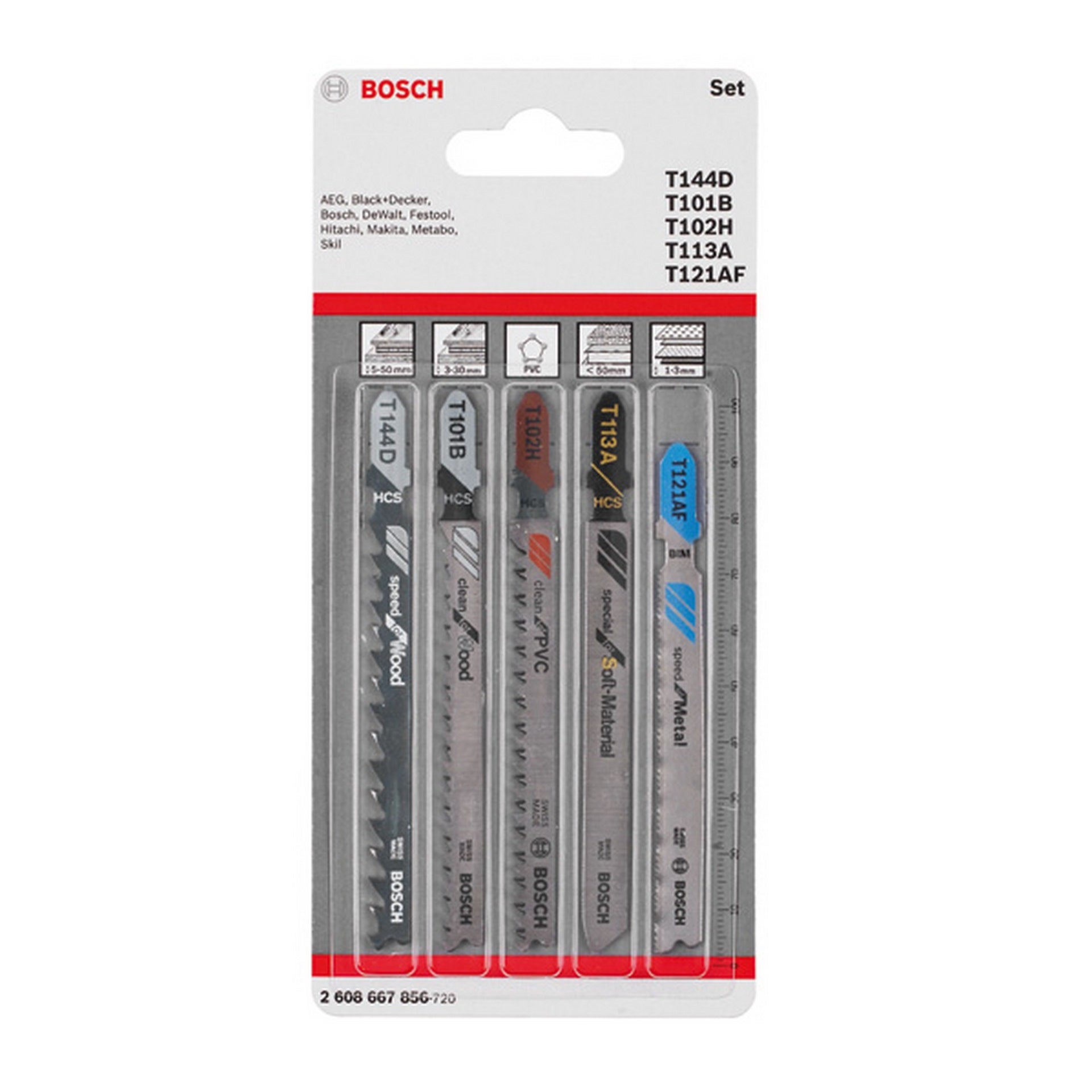 Bosch 5-tlg. Stichsägeblatt-Set Allrounder, T-Schaft #2608667856