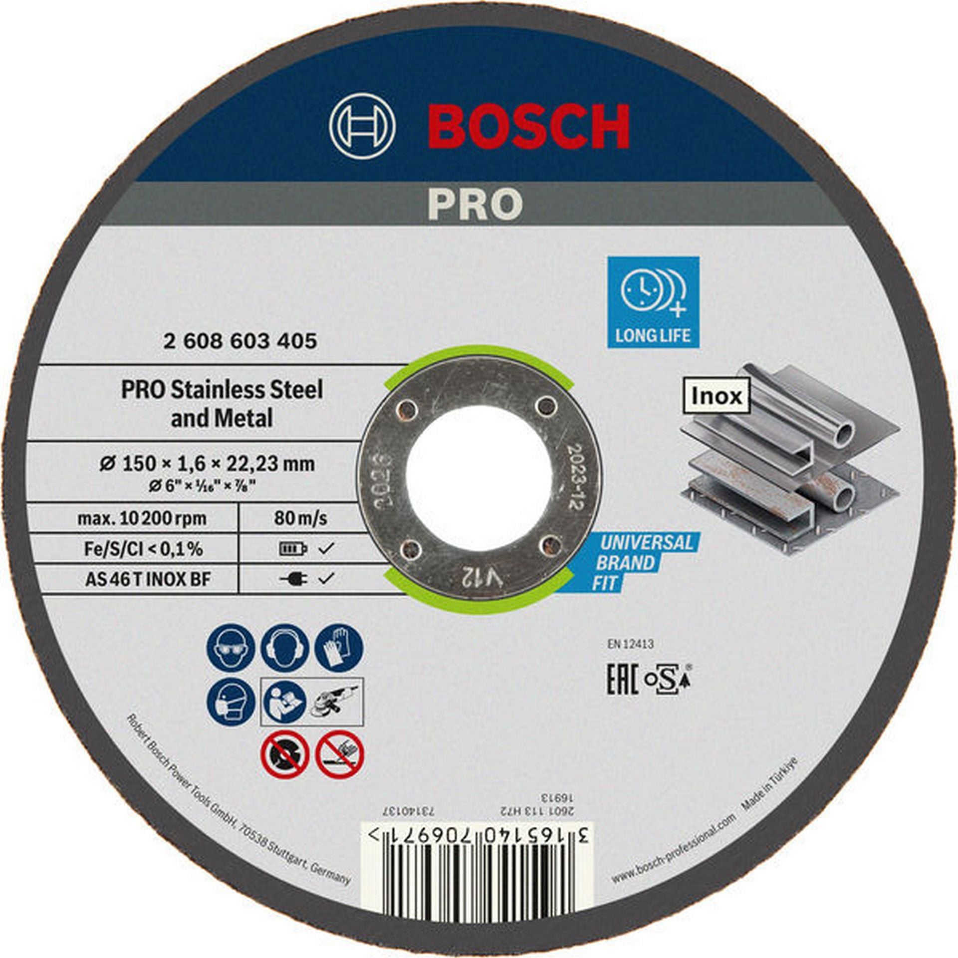 Bosch PRO Stainless Steel and Metal Trennscheibe, 150 x 1.6 x 22.23 mm, gerade, oSa #2608603405