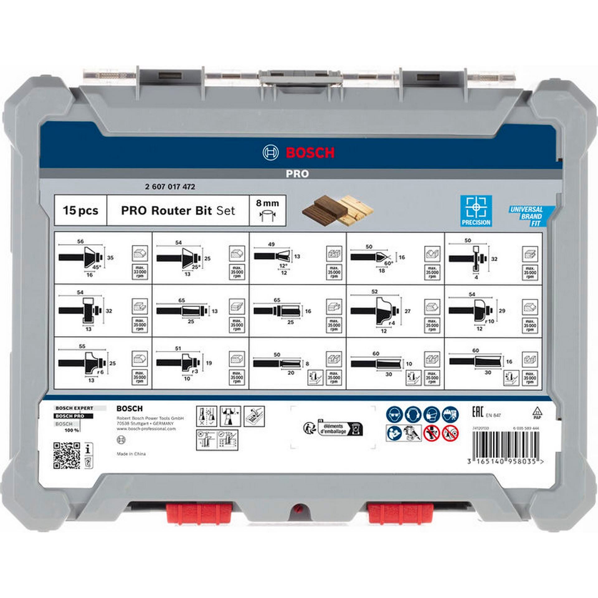 Bosch PRO Fräser-Set, gemischt, Schaft 8 mm, 15-tlg. #2607017472